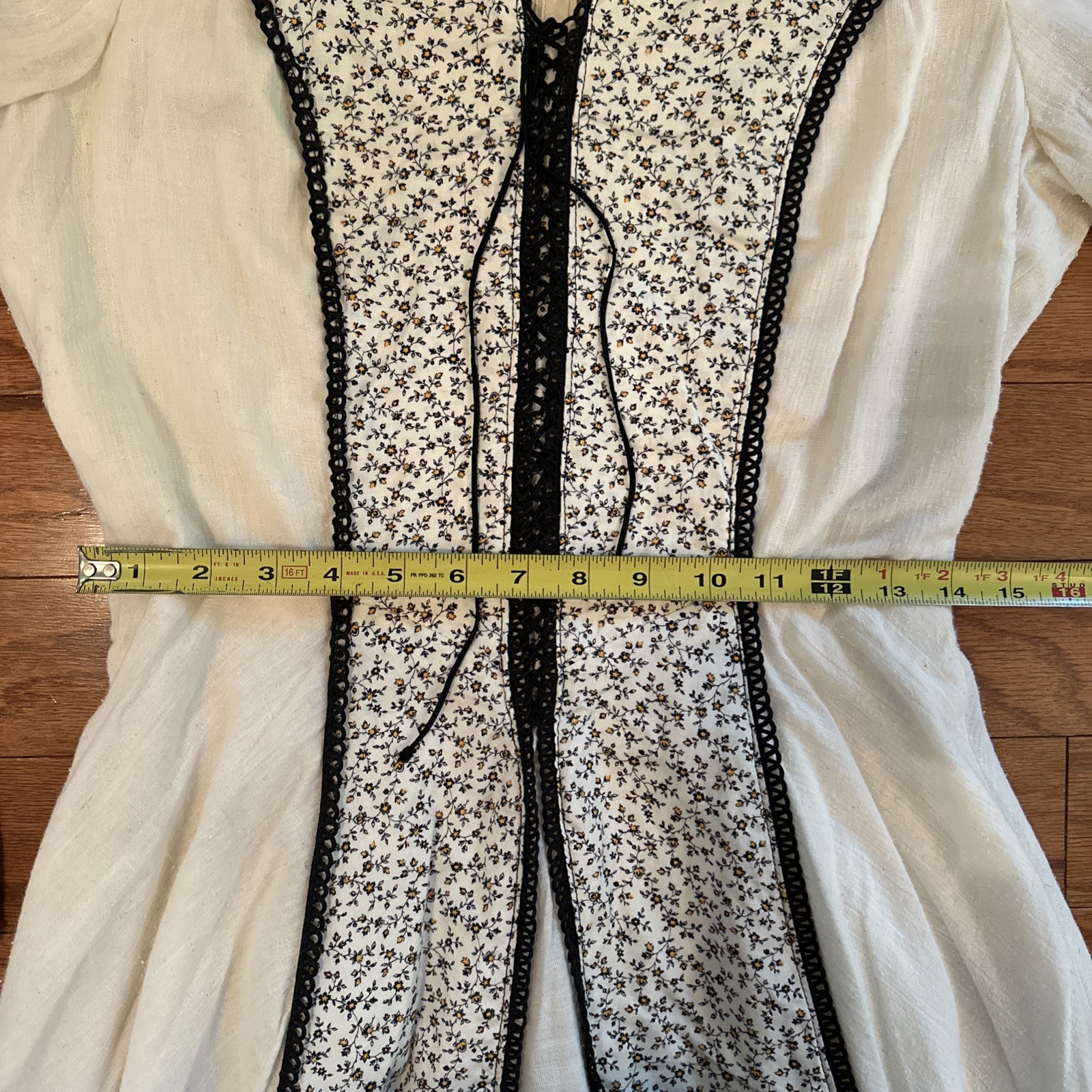 Vtg Handmade Dress 70s Boho Peasant Renaissance White Floral Long 6 8 S M