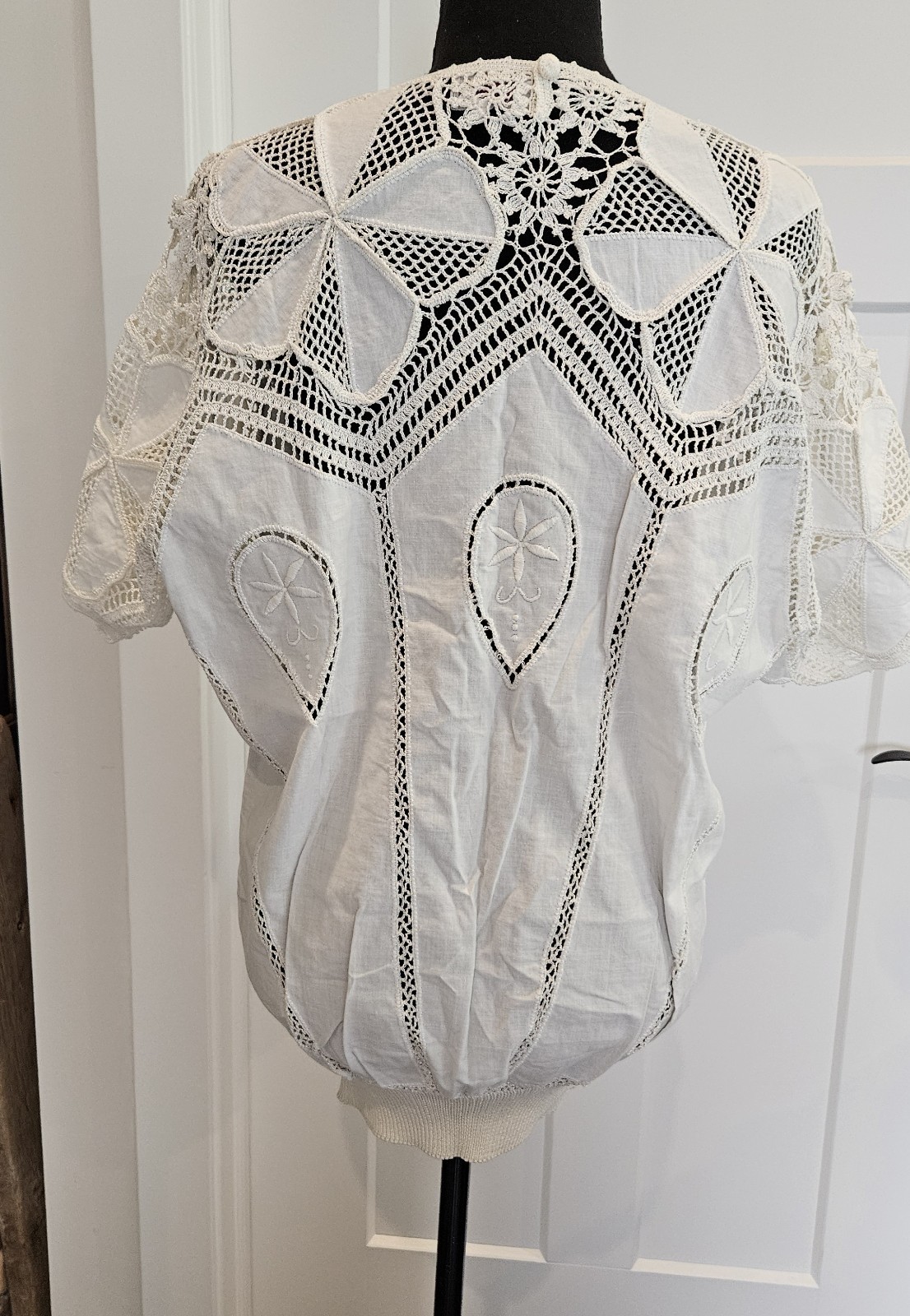 VTG NOS Hand Made BANDO Crochet Lace 100% Cotton Linen Tunic Large Women&rsquo;s Top