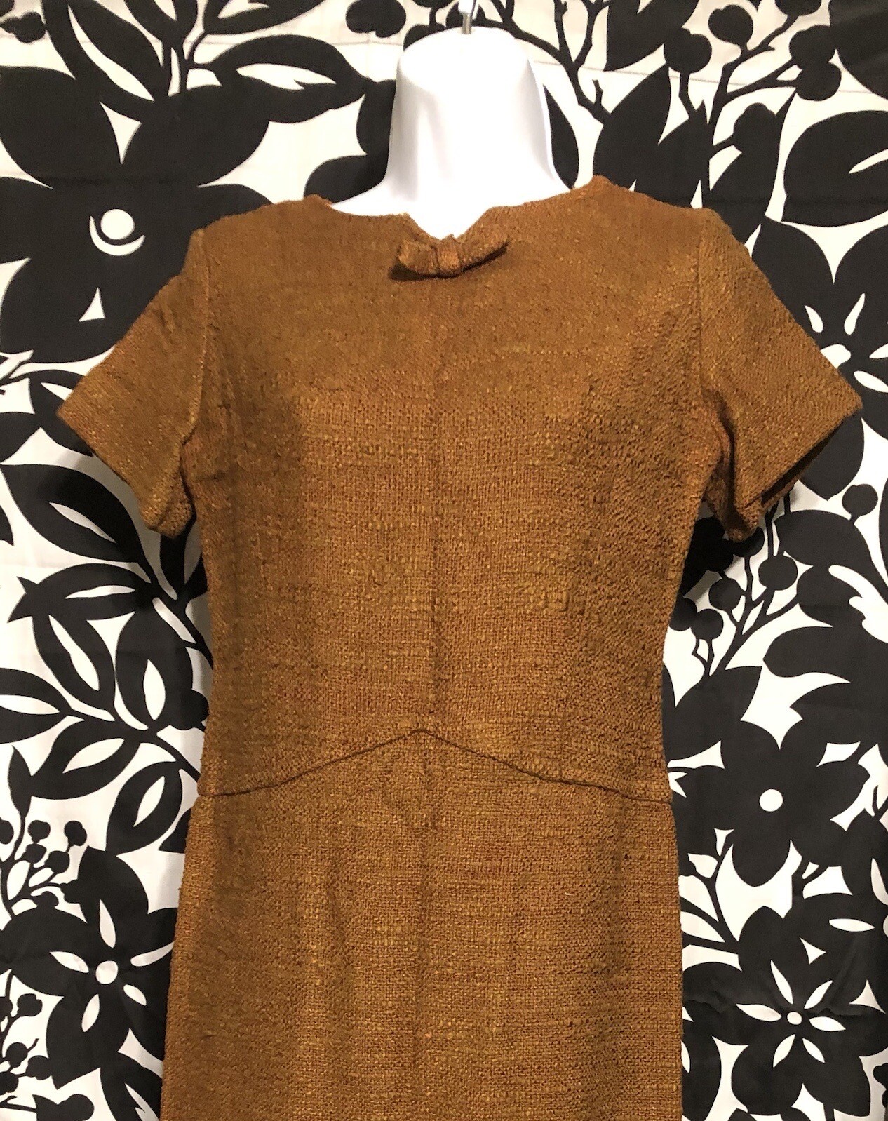 1960s Mad Men Brown Copper Knubby Maggi Stover Dress 34B