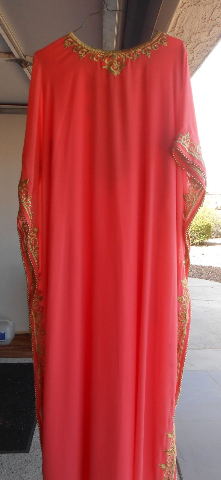 Lovely Vintage Peach Kaftan with Gold Embroidery and Edge Beading
