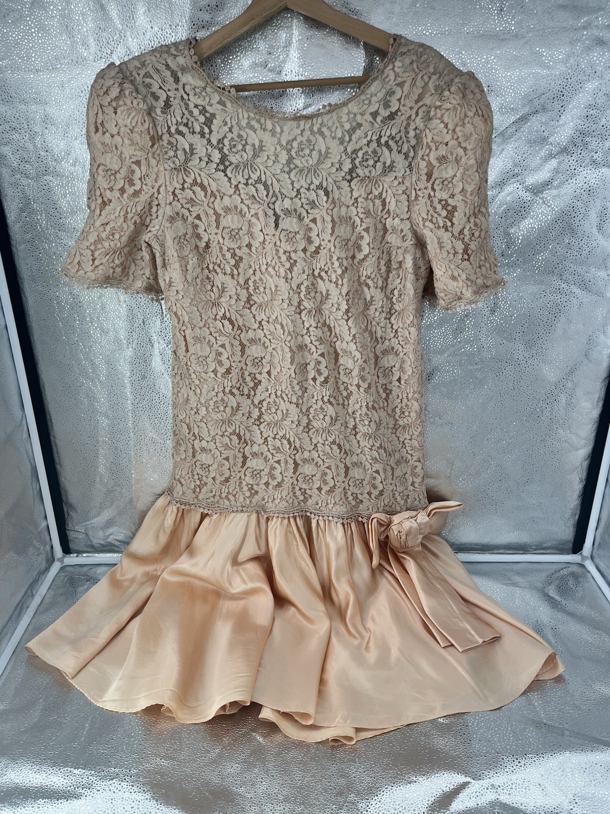 Evenings by Pantagis Vintage 80s Lace and Satin Drop Waist Formal Dress Size 18