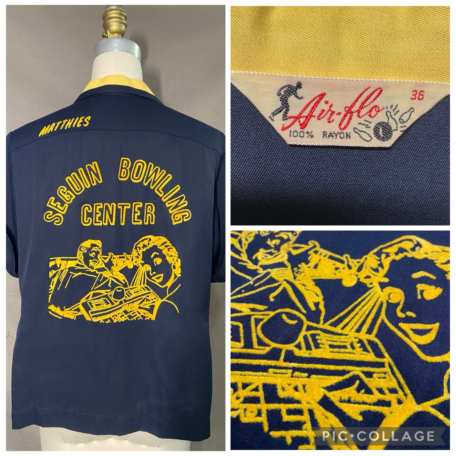1950’s – 1960’s Vintage Women’s Bowling Flocked Shirt Texas Size Small 36