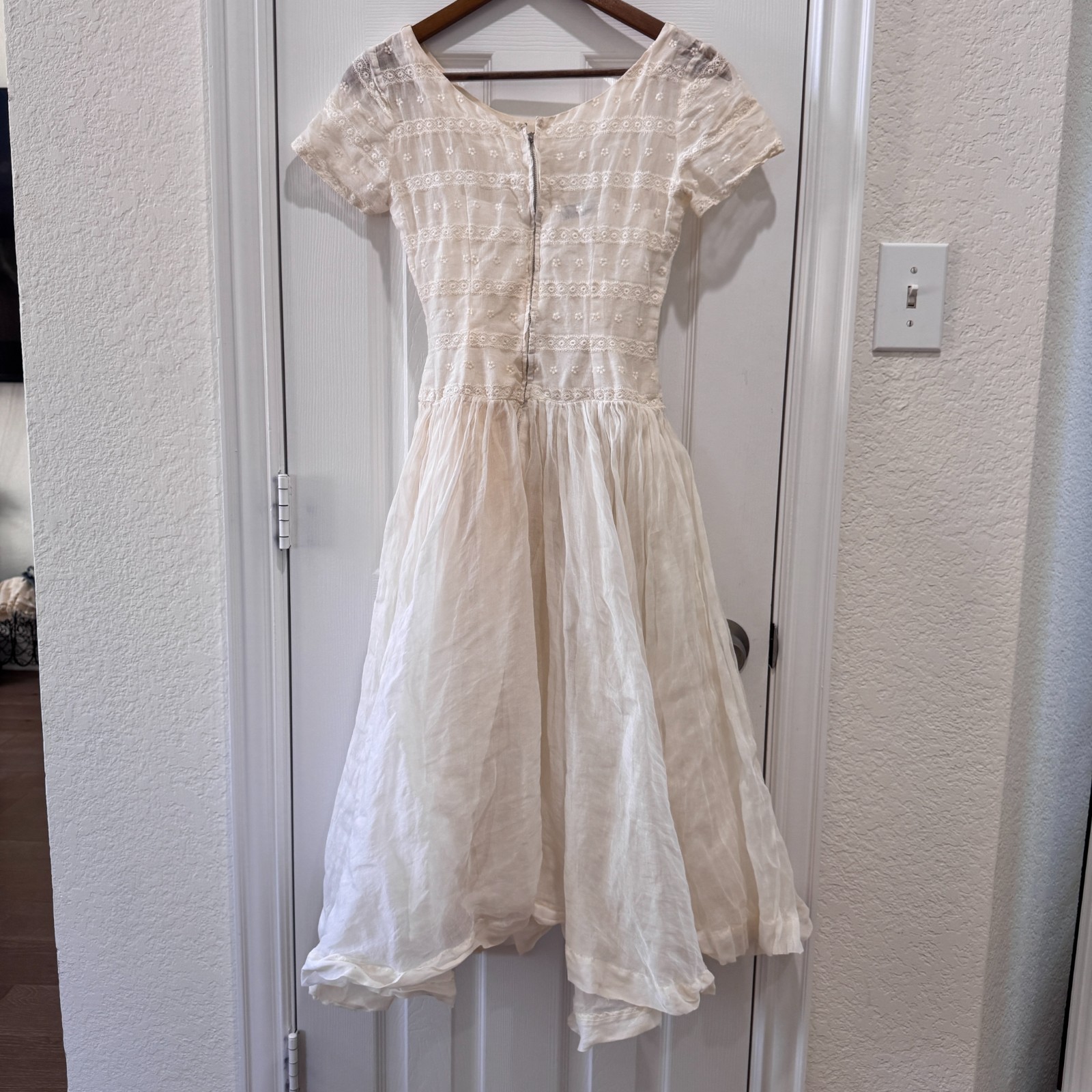Vintage Tall & Small White Lace Prairie Dress Cottagecore Bridal Gauze XS S