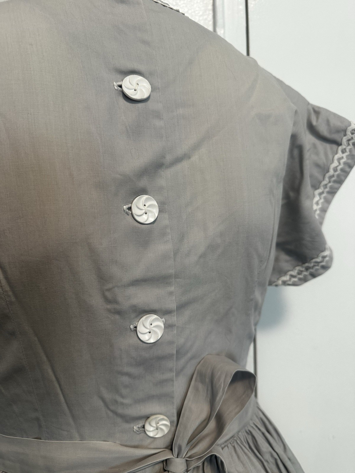 PRISTINE Vtg 1950s JUNIOR THEME Blue Moire Taffeta Dress & Bolero Set Beaded XS