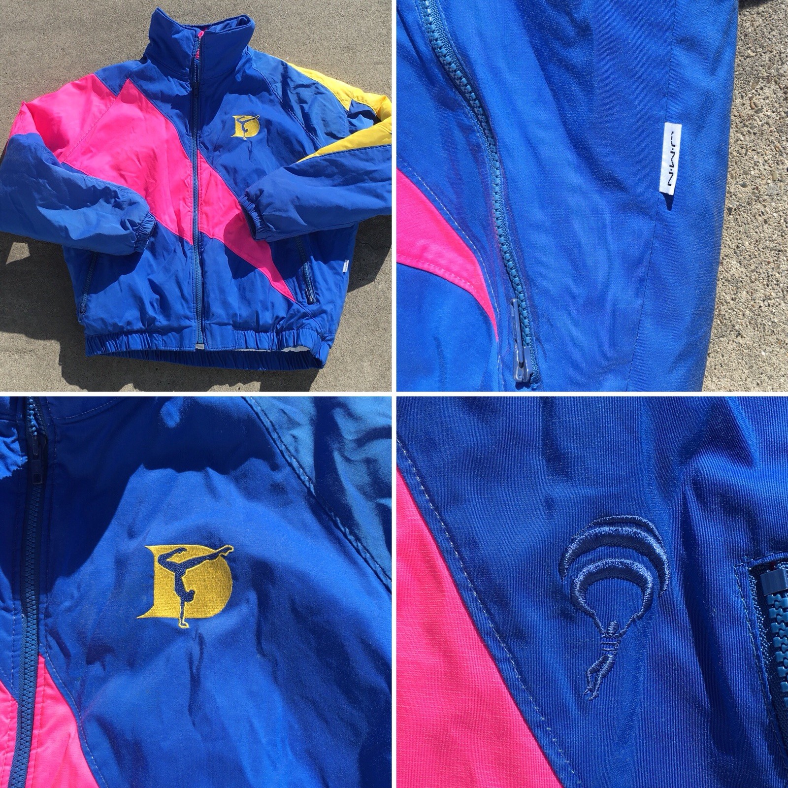 Vintage Color Block Jacket Blue Yellow Neon Pink Gymnastics Lightning Size M