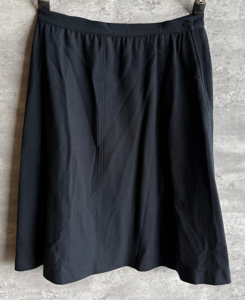 Vintage 1980s Lloyd Williams Black Wool Acetate Lined A-Line Pocket Skirt Sz 14