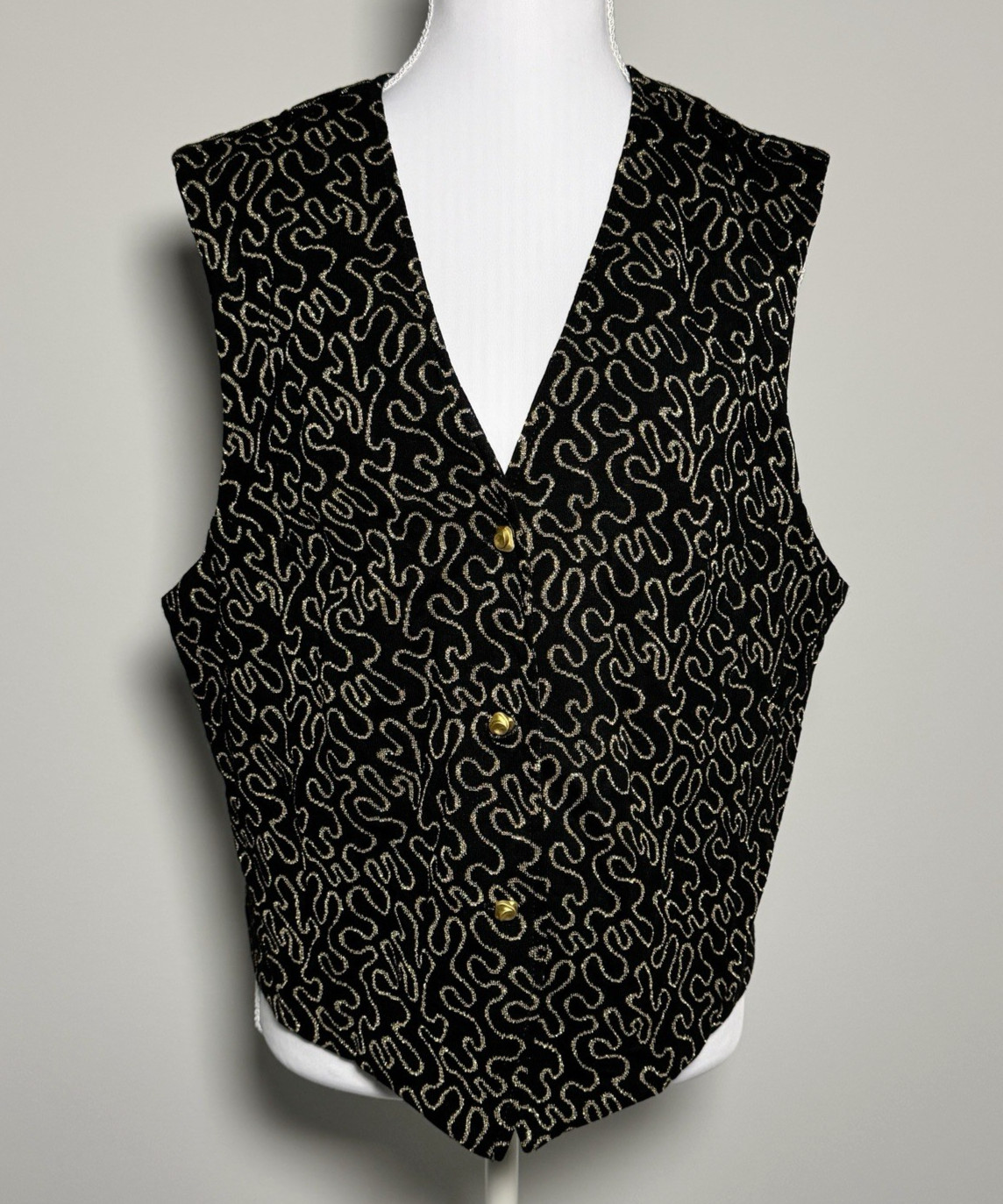 Vintage Graff Californiawear Black Gold Scroll Vest Mod Art Deco Indie Size 16
