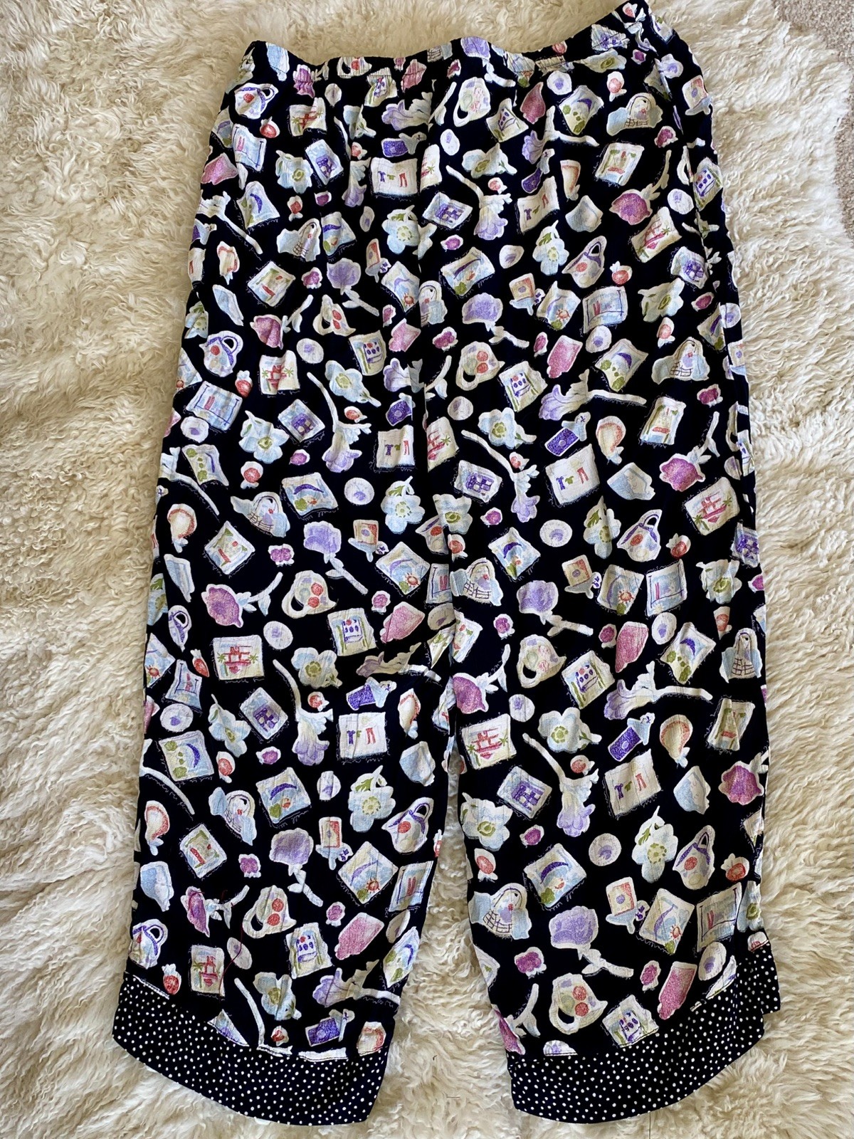 VTG 90s Plus Size 2X Cottage Pattern Pants 100% Rayon Cottagecore Straight Leg