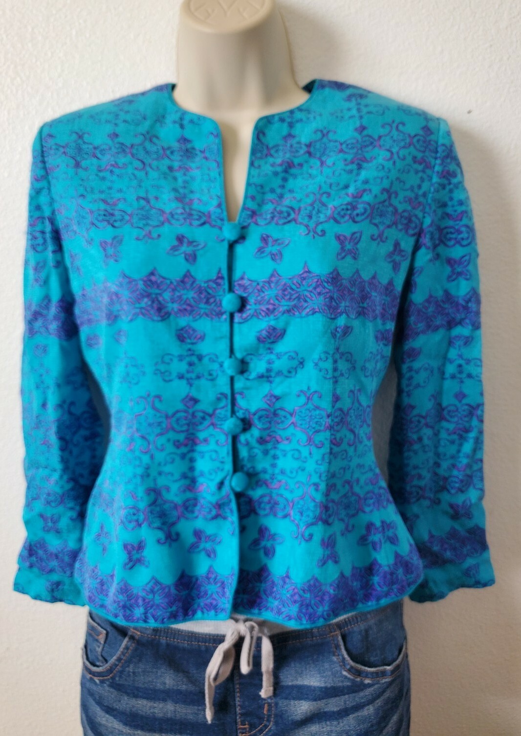 VTG . Papell Petites Vibrant Paisley Blouse Jacket 100% Silk Women&rsquo;s Sz 4p