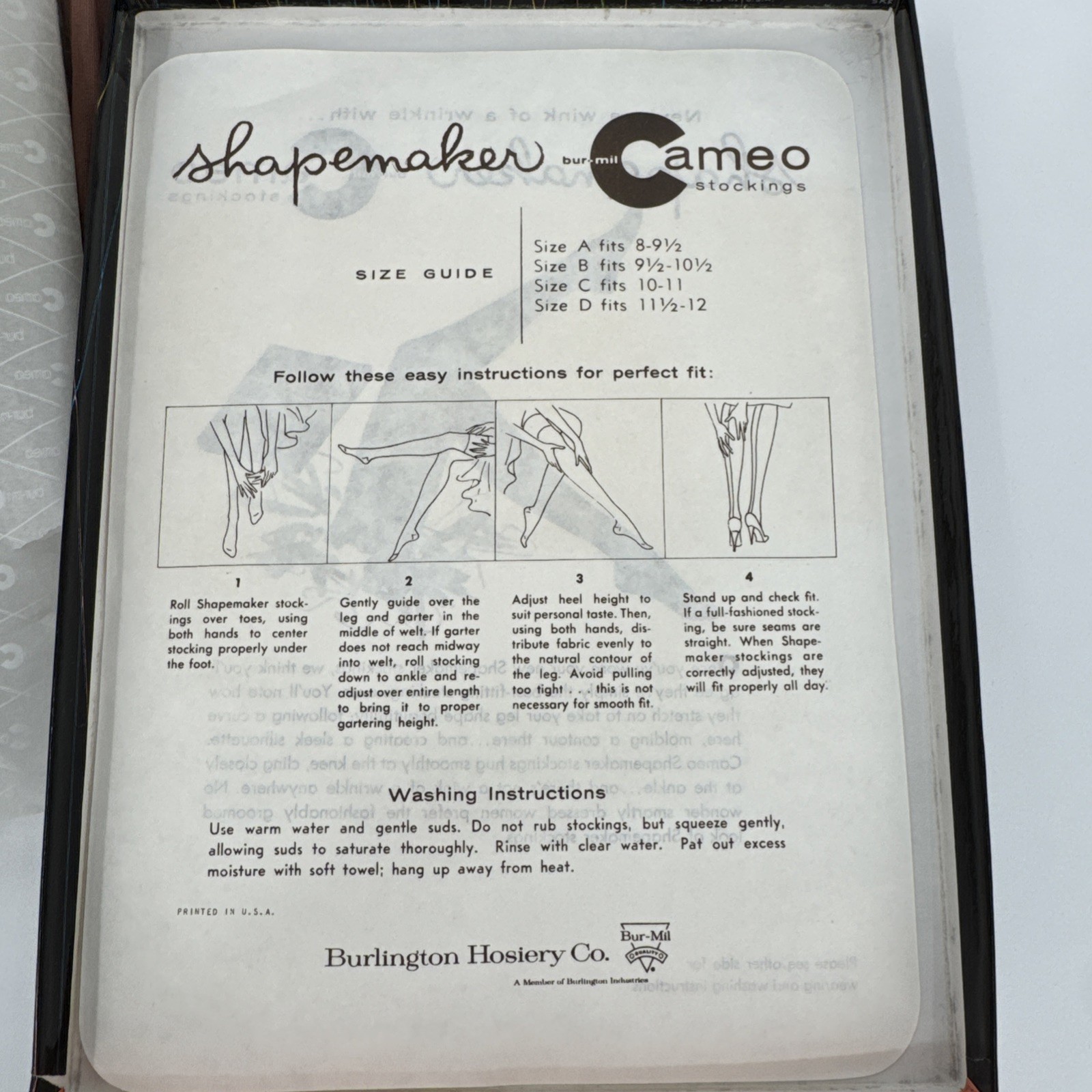 Vintage Bur-Mil Cameo 6 Shapemaker Flat Knit Seamless Plain Stockings C 10-11