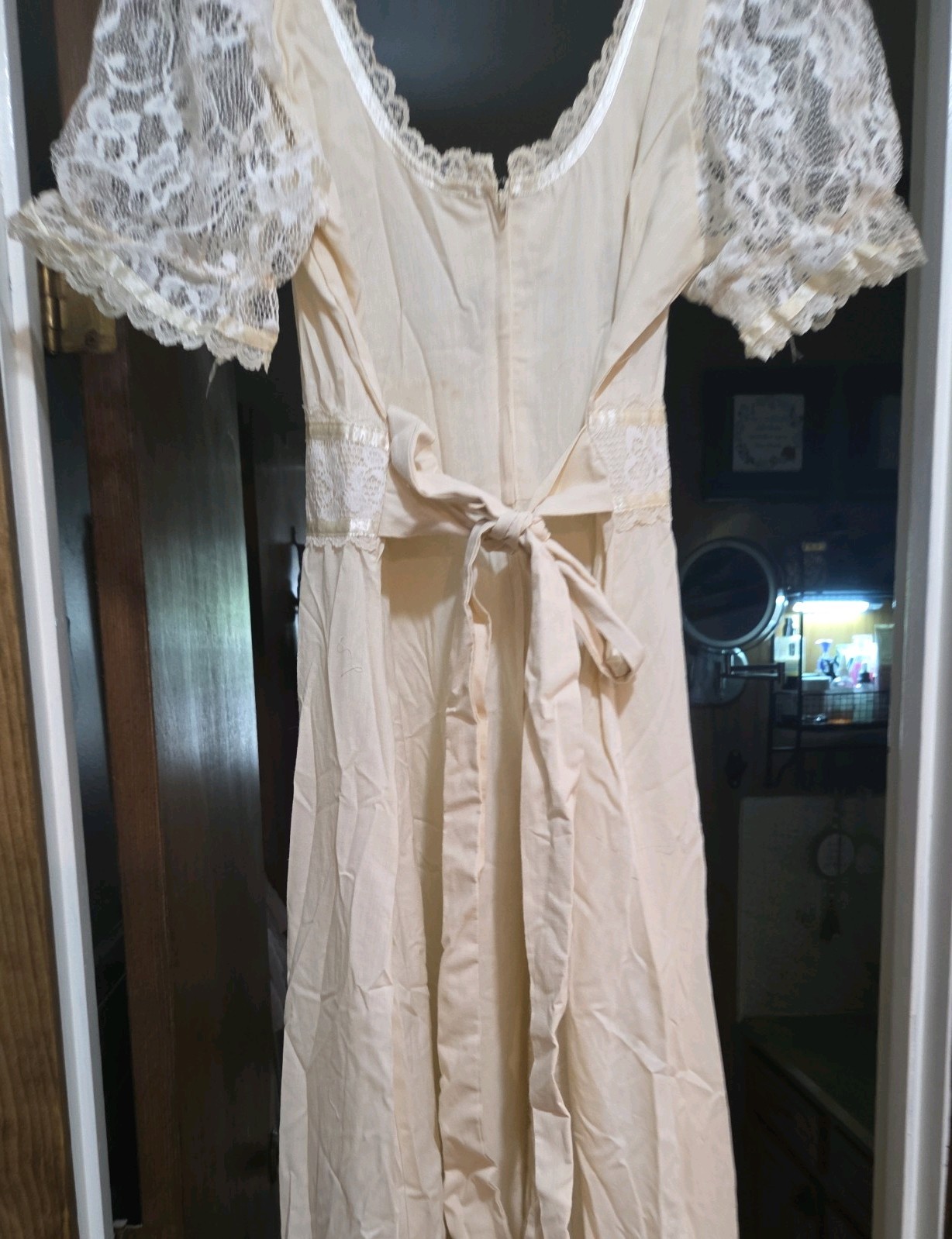Vintage 70s dress Cream Lace Prairie Maxi Dress Cottagecore Boho size SMALL