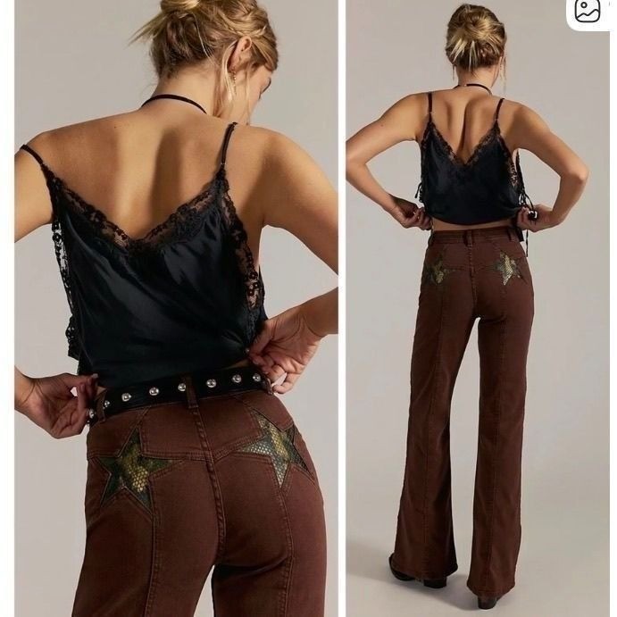 We The Free Free People FIRECRACKER Star Patchwork Corduroy FlarePants Rust 27