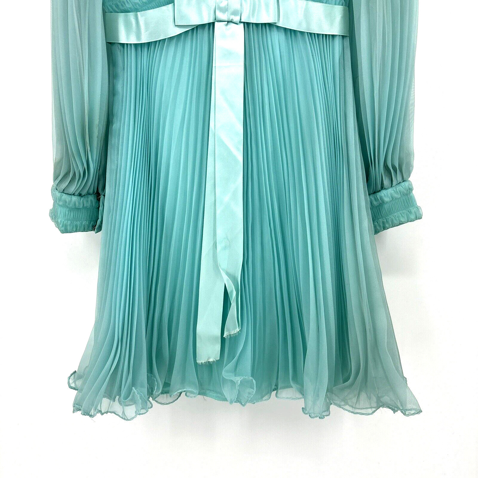 Vintage 1950&rsquo;s Montgomery Ward Aqua Chiffon Dress Gown 26&Prime; Waist Tags *READ*