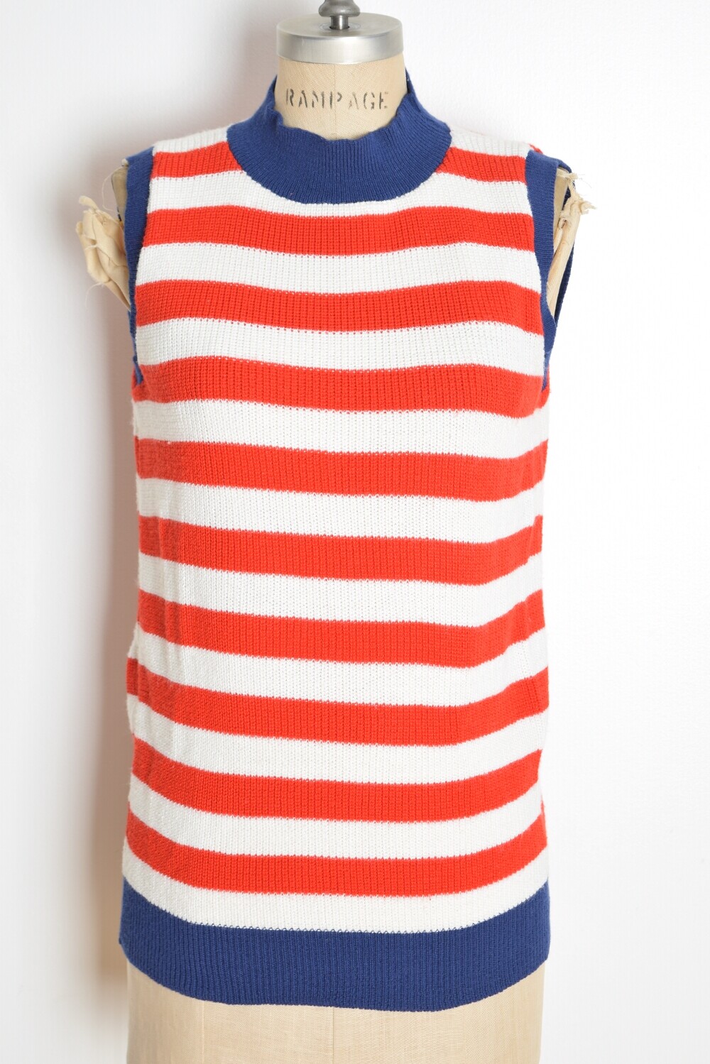 vintage 80s sweater red white blue striped jumper tank top shirt US flag M