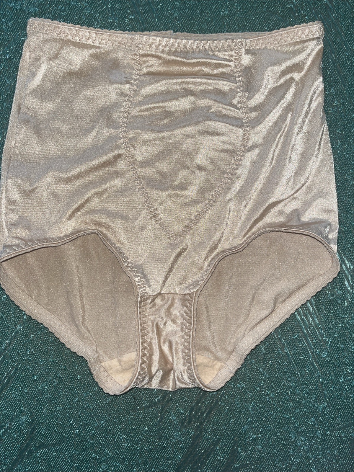 Vtg Cupid Satin Panties Medium Second Skin Beige Brief Hi Waisted Shaper Girdle