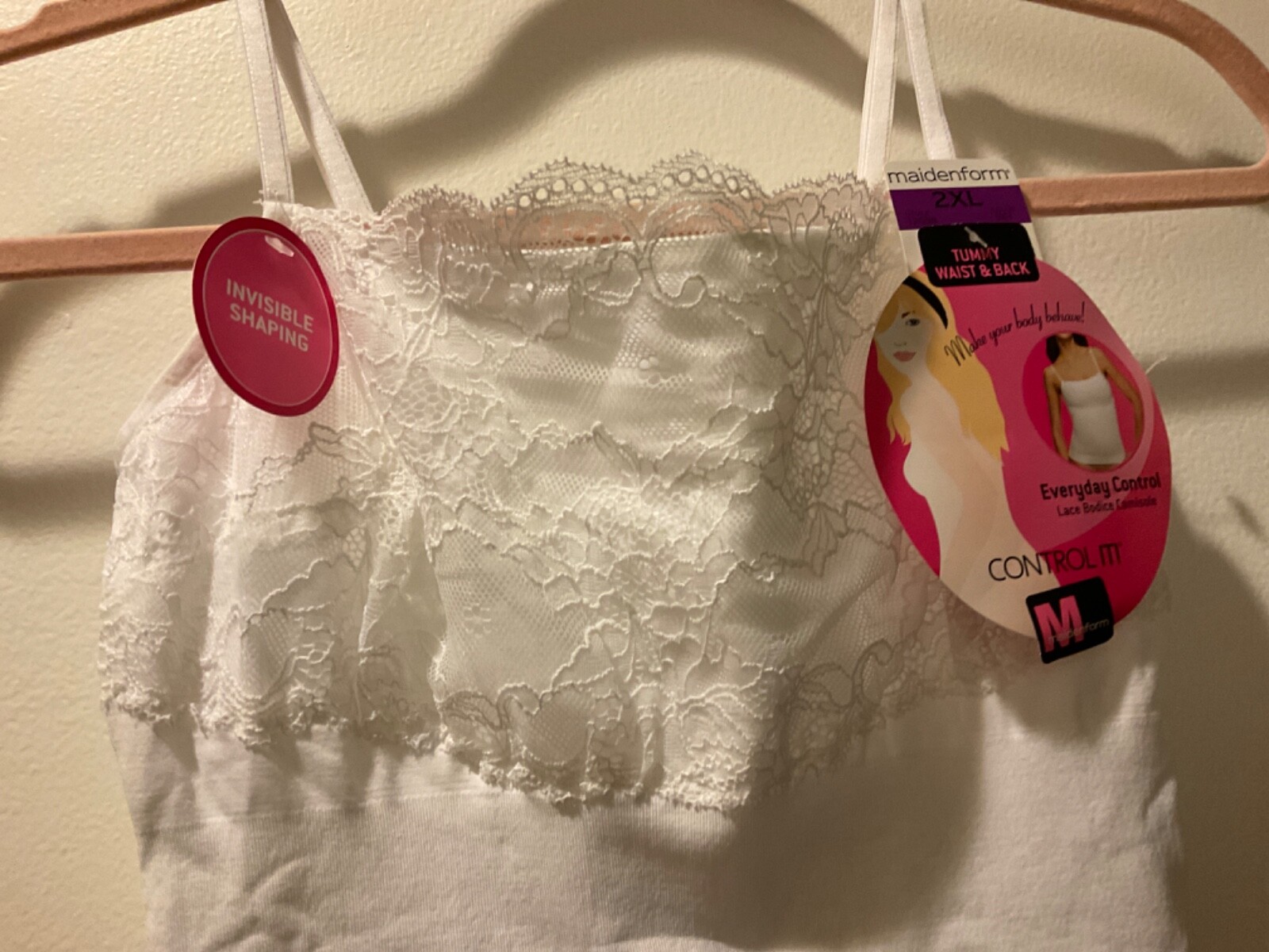 MAIDENFORM 12598 Sz:2XL-White Control It Lace Bodice Everyday Control Camisole