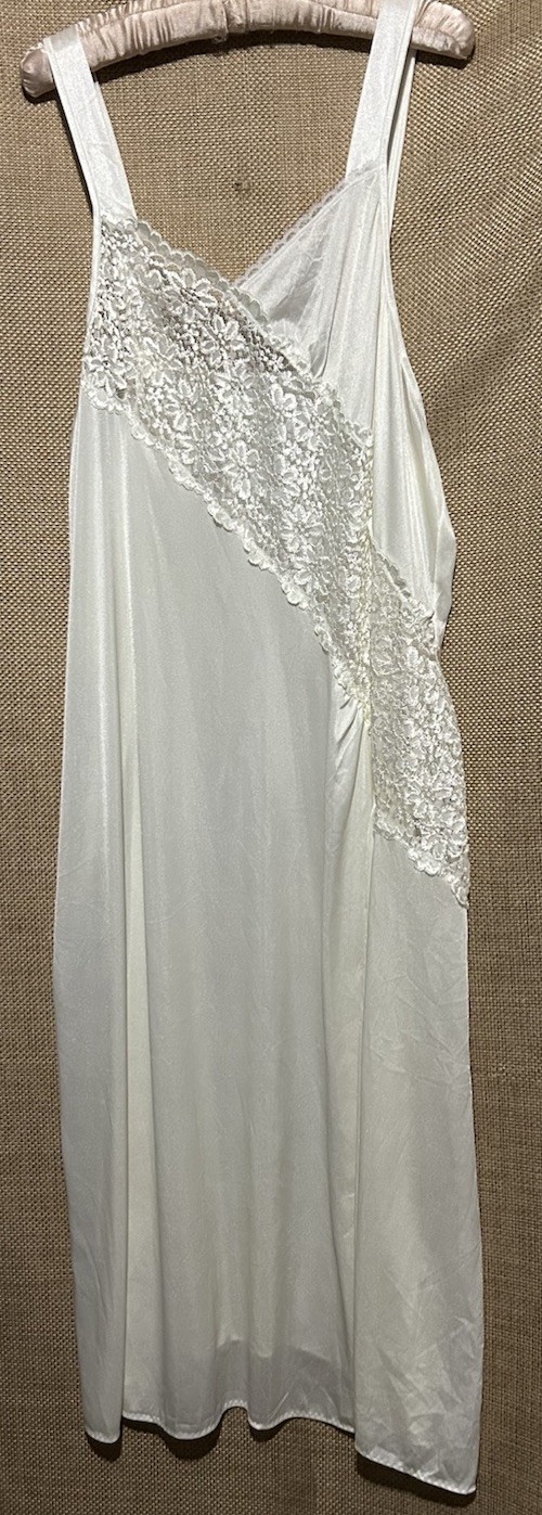 Vintage 70s Soft Moments Nylon Gown Nightgown Lace Trim Ivory Sissy Pinup XL