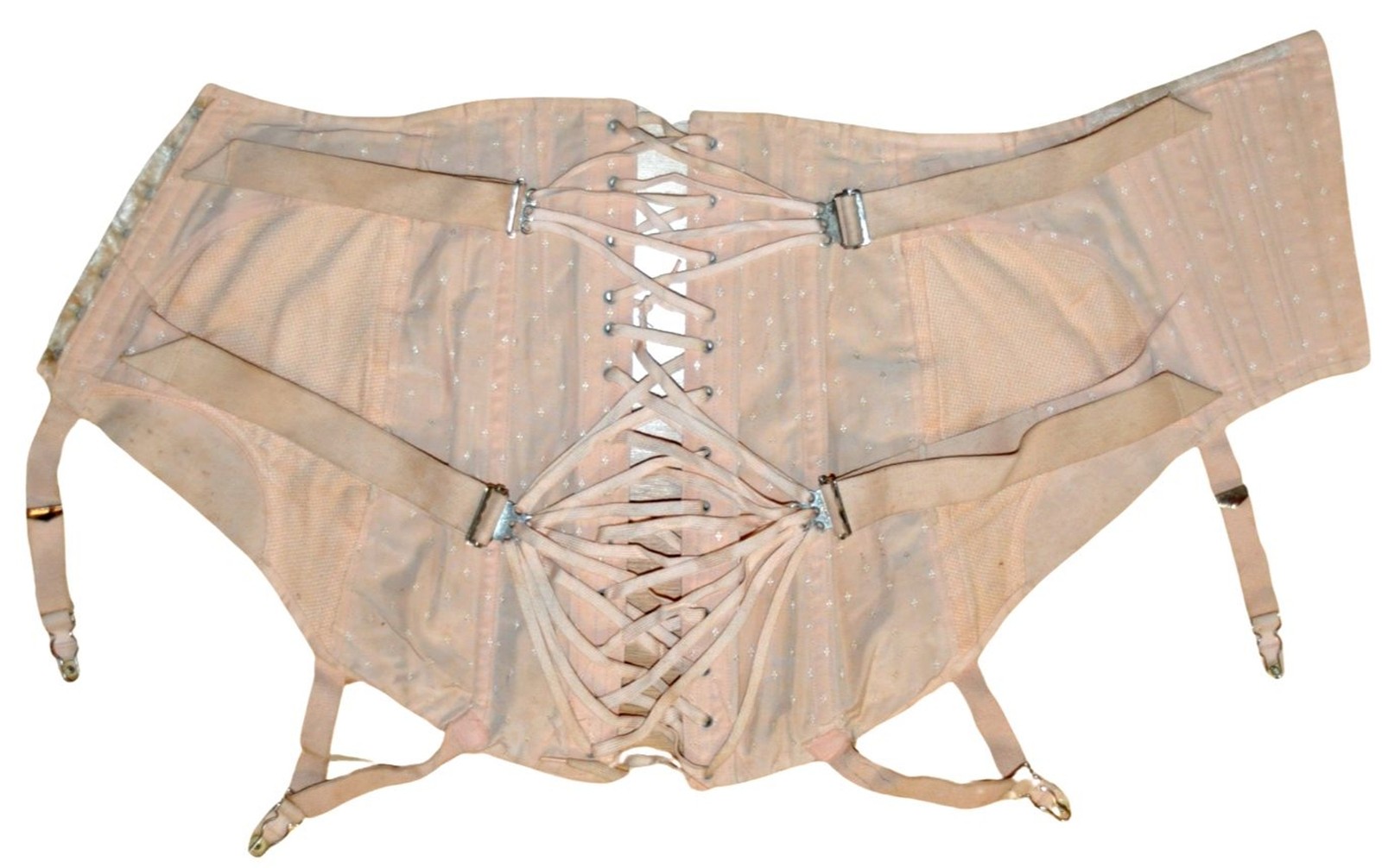 Vtg 20&rsquo;s Camp Peach Pink High Line Double Fan Lace Up Corset Girdle