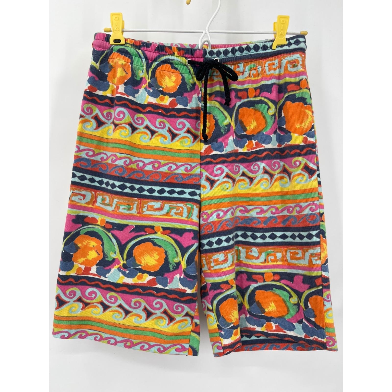 United Colors of Benetton Vintage 90s Knit Shorts Abstract Multi Color Italy 26&Prime;