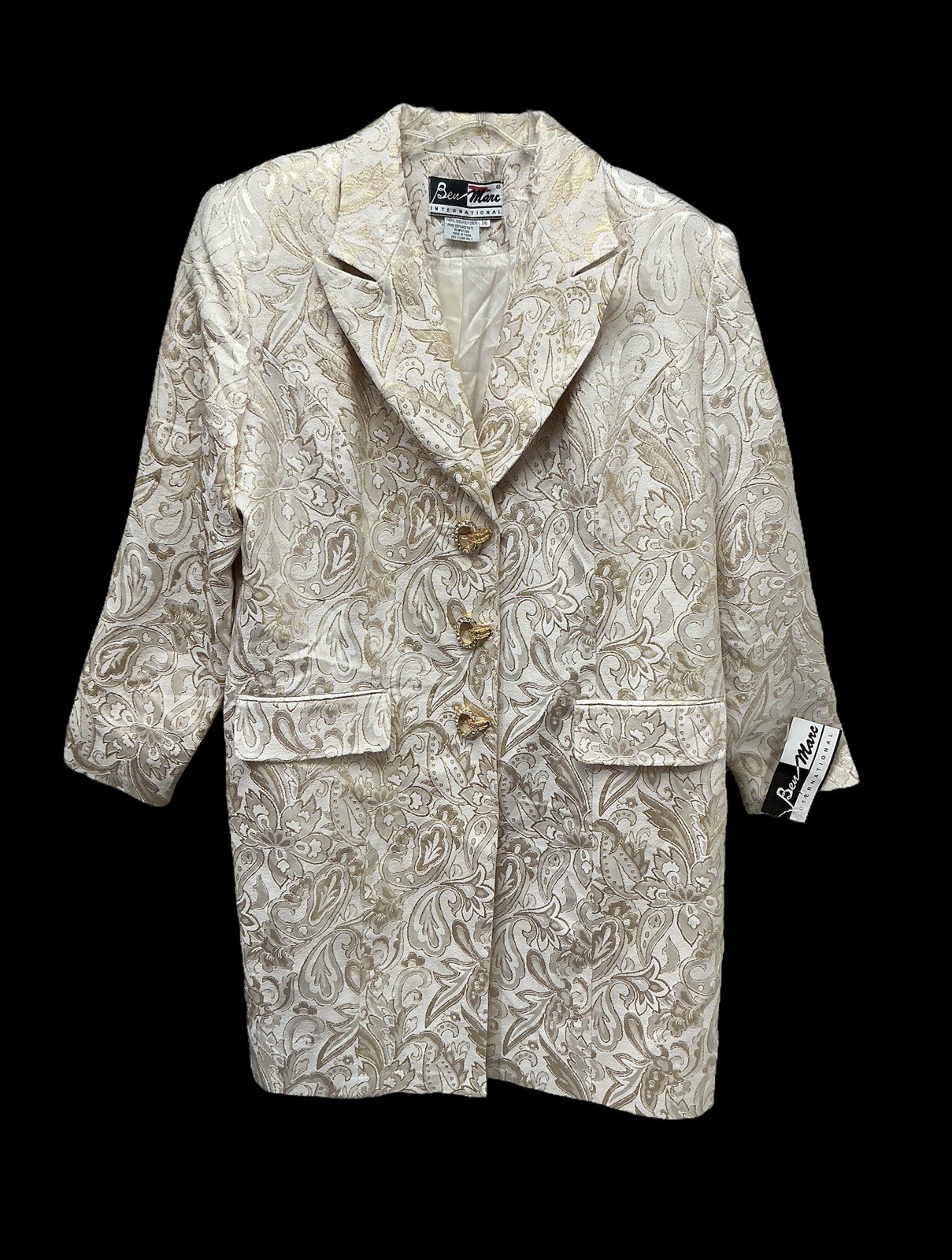 Ben Marc Women’s Long Blazer Jacket 16 Gold Paisley Brocade Jacquard NWT Size 16