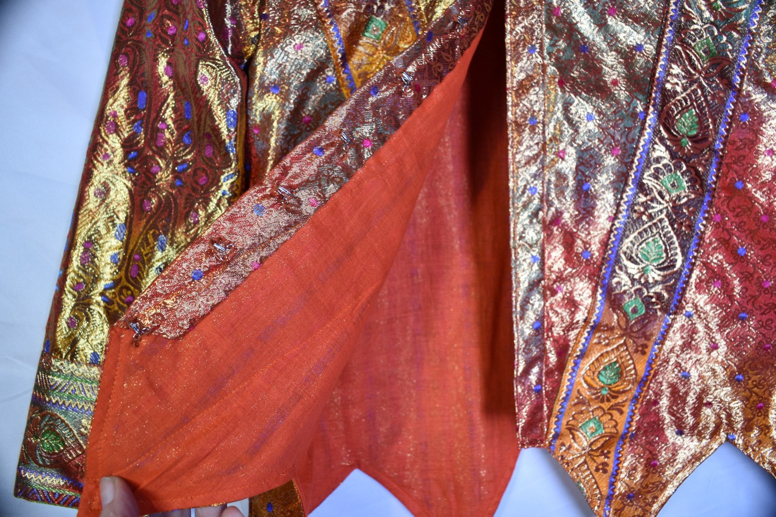 Vintage Indian Brocade Skirt & Jacket Set Gold Copper Silk Look Festival Wear