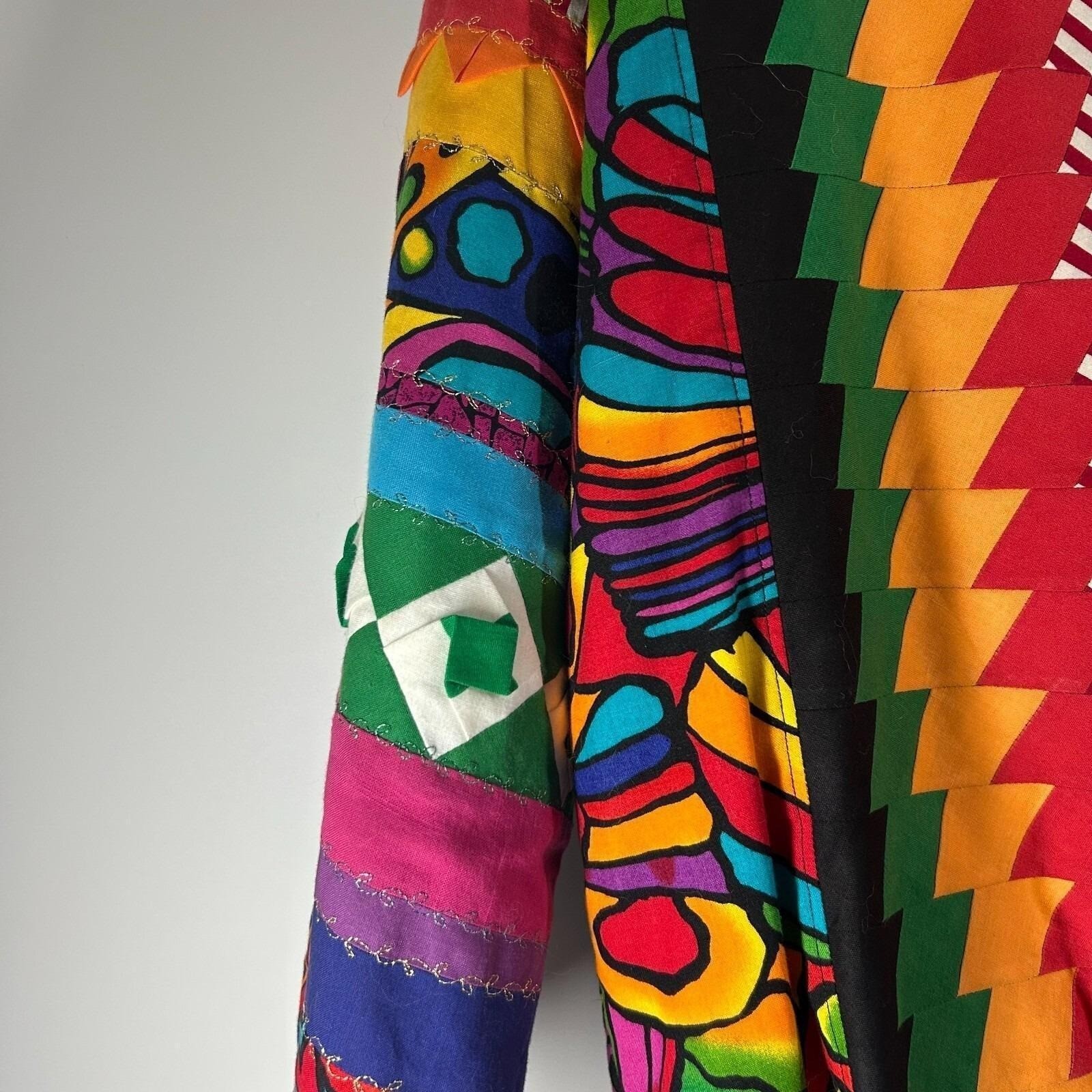 Womens Vintage 80s Art to Wear Patchwork Jacket Multicolor Quilted Maximalist