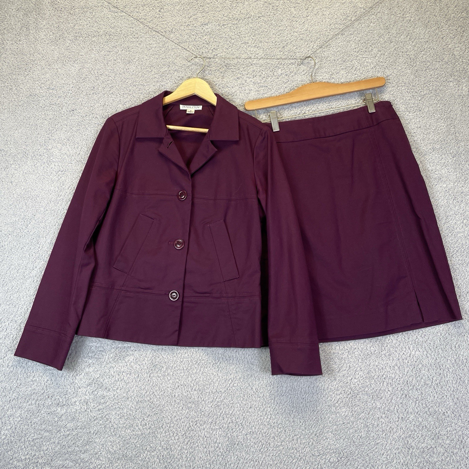 Vintage Pendleton Womens Purple Plum Cotton Skirt Suit Set Size 8 Academia
