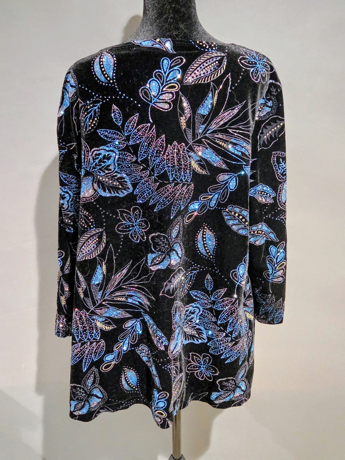 Elementz Vintage Sparkly Glitter Top Shirt Size 2XL Faux Velvety Blue & Black
