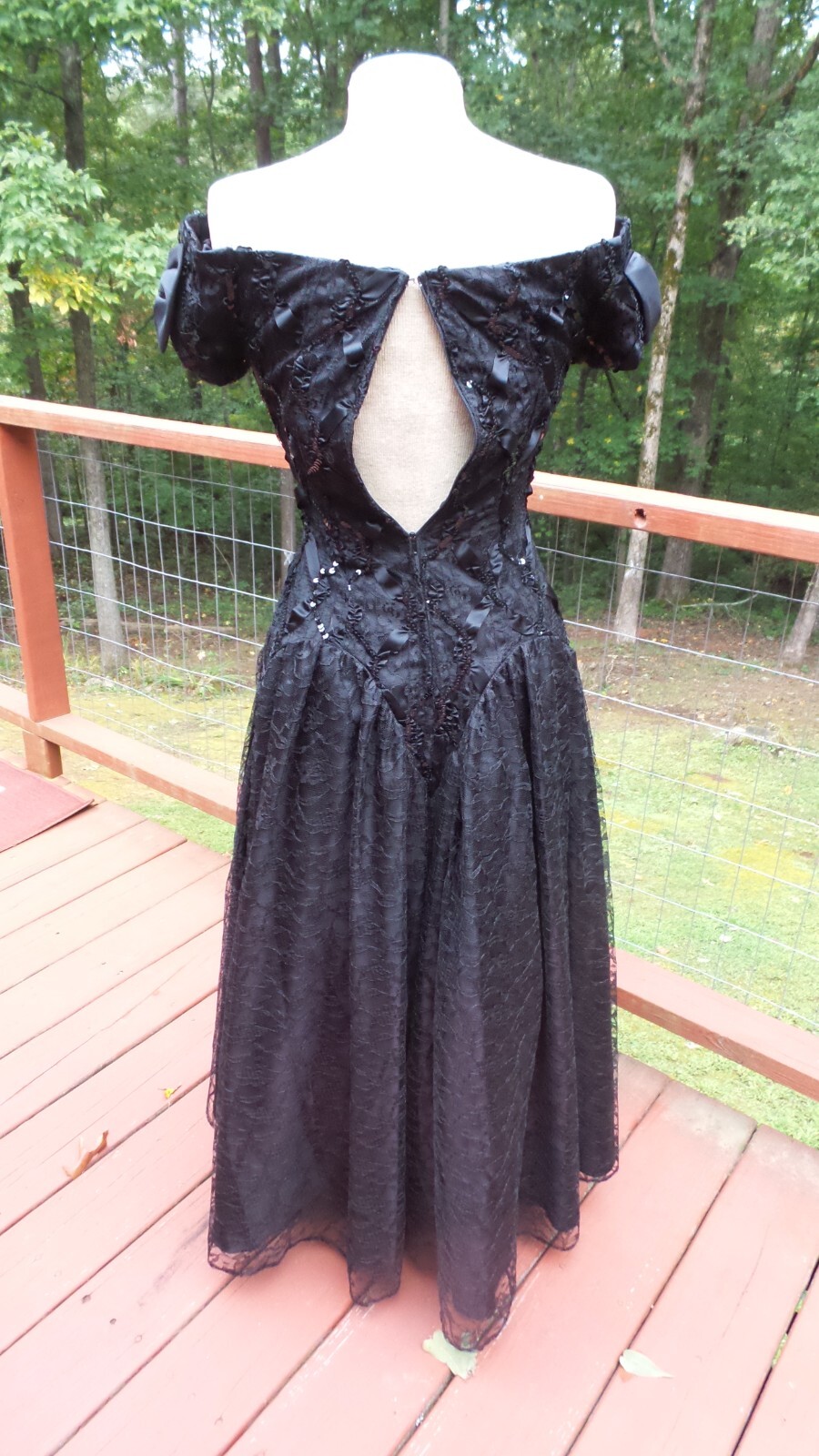 Custom Black Lace & Sequin Beaded Hi – Low Holiday Party Formal Evening Dress S