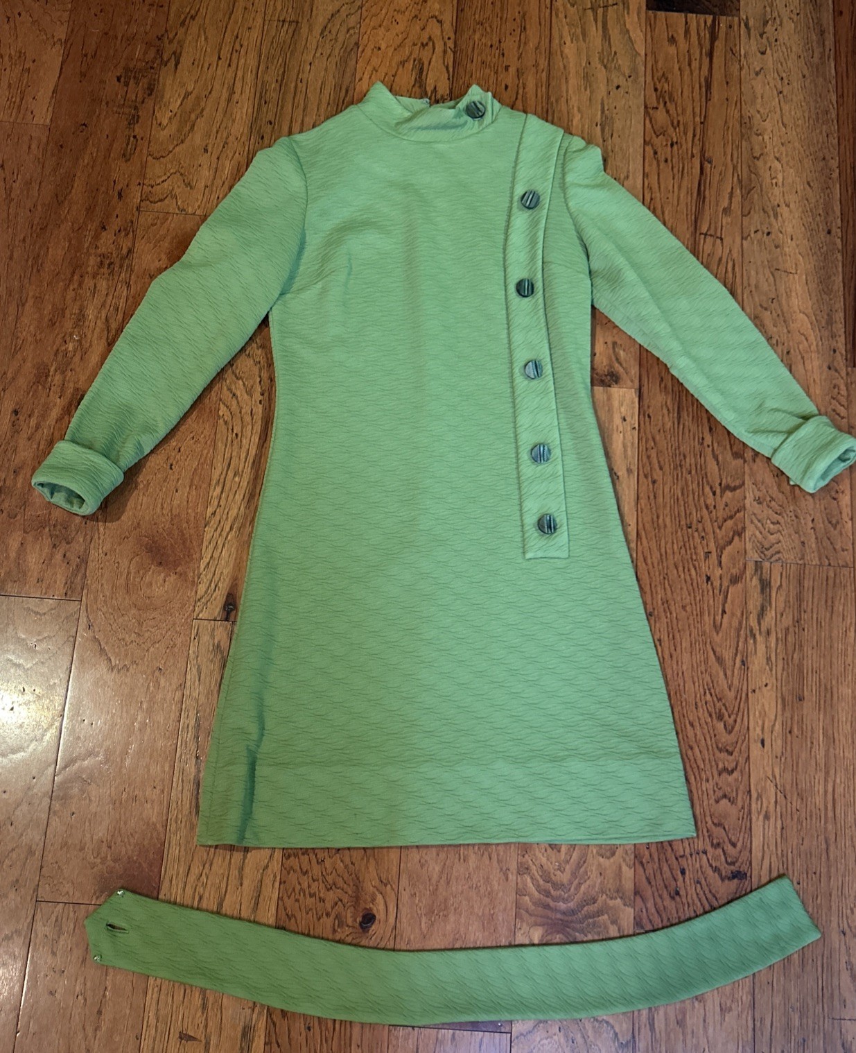 Vintage Retro Mod Dress 60s 70s Acacado Green Polyester Handmade Medium