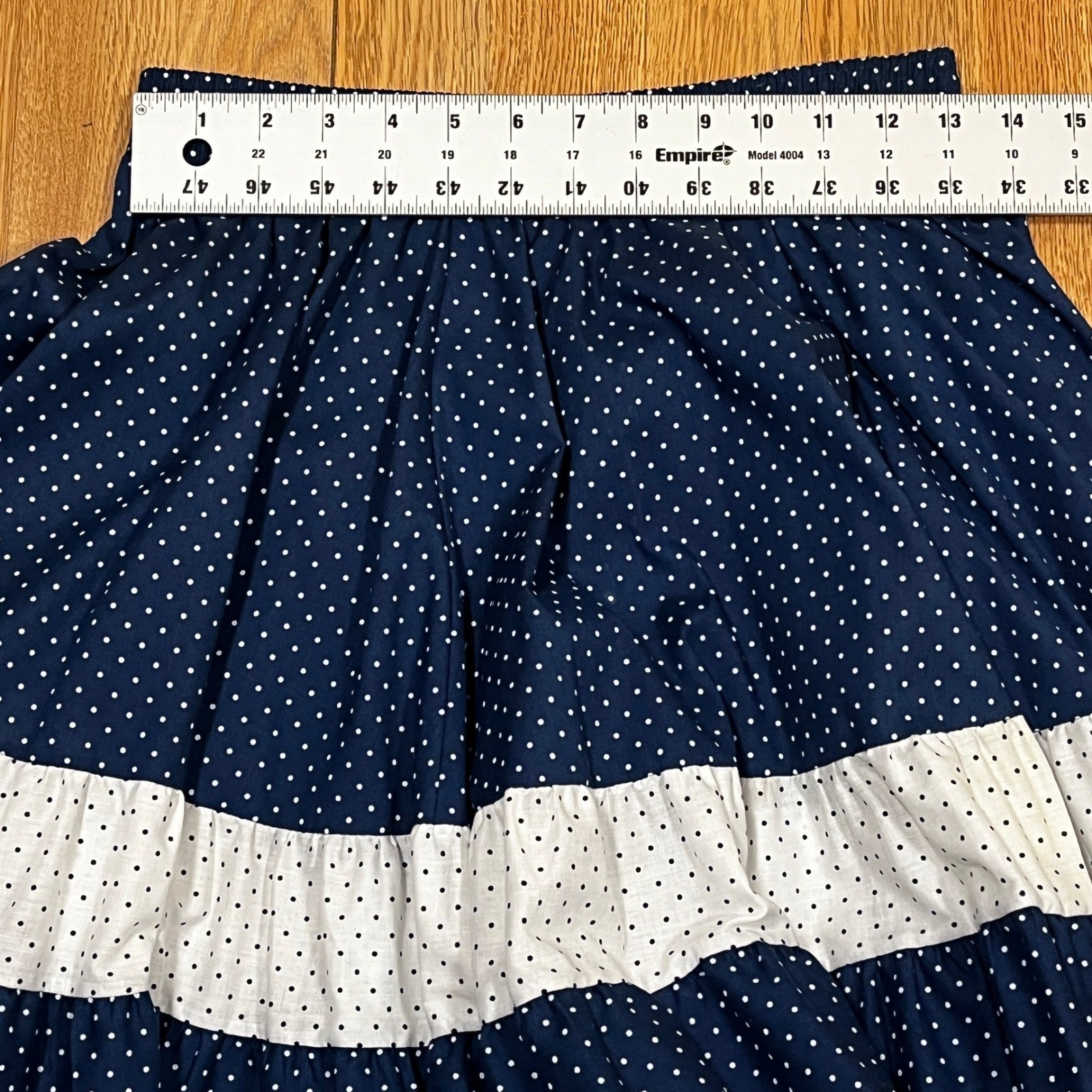 Vintage 80s Malco Modes Partners Please Navy Polka Dot Tiered Skirt M Rockabilly