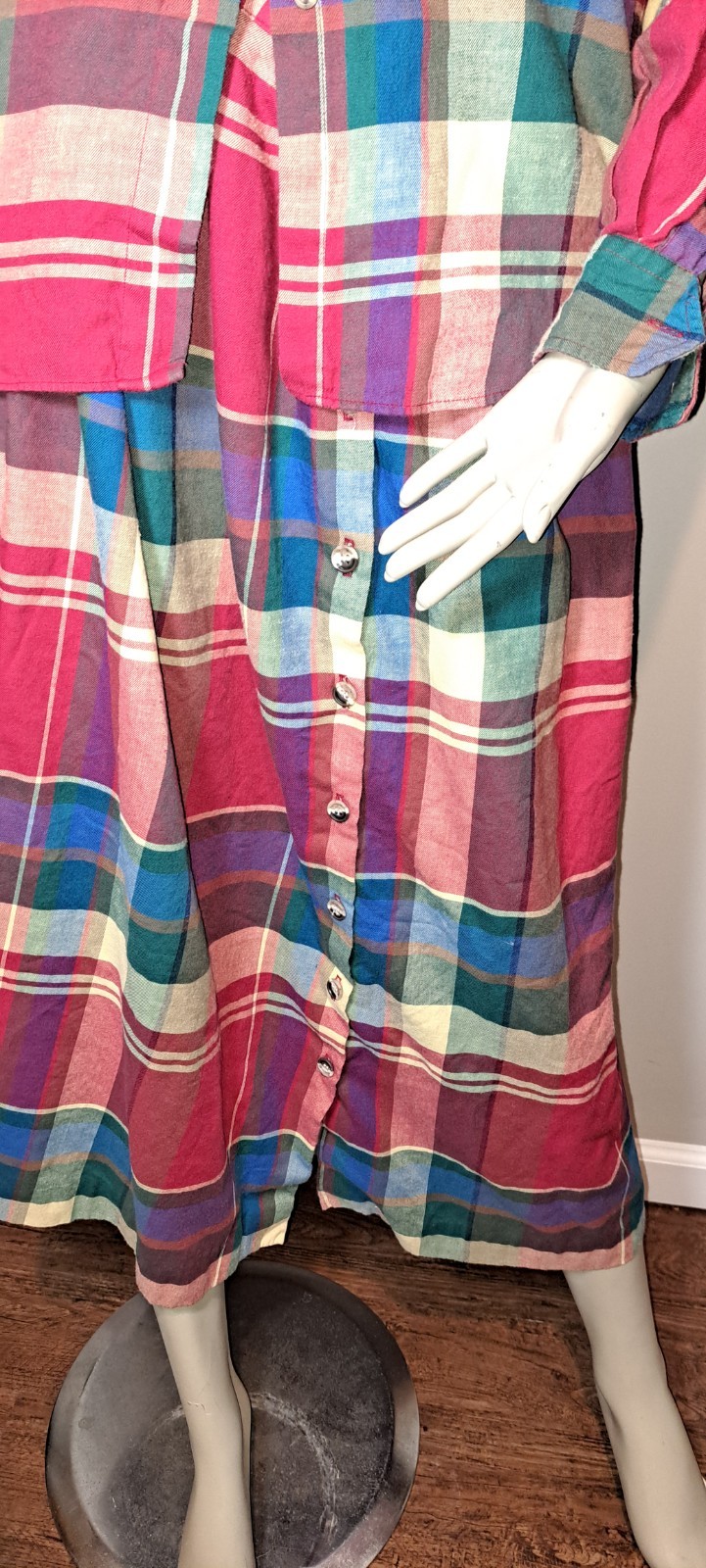 Blouse Skirt Set Plaid Nantucket Brushed Blend Fabric Medium Vtg 2 Pc
