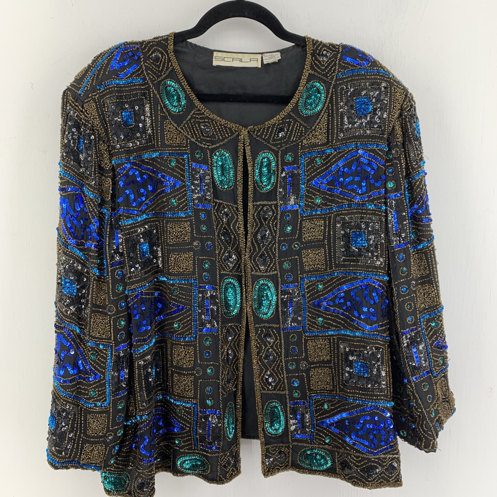 Vintage Scala Womens 4X Sequin Beaded Jacket Money Luxe Party Glam Colorful