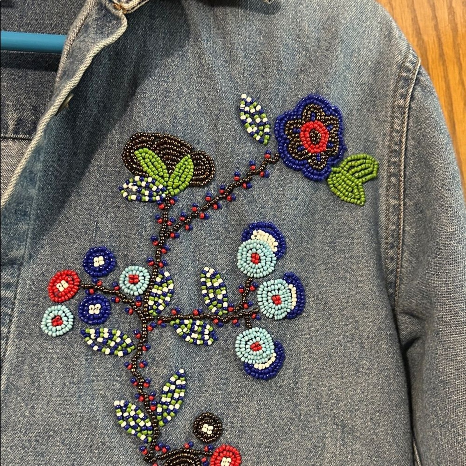 Vintage Petite Sophisticate Blue Embroidered/Beaded Blouse