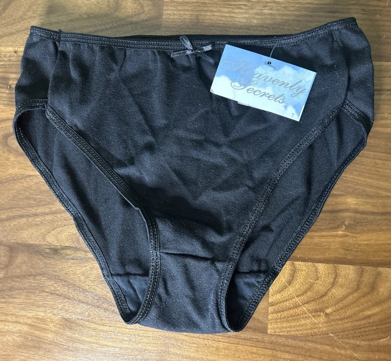 VTG Heavenly Secrets Panties Hi Cut High Leg Briefs Sz 7 Black Second Skin