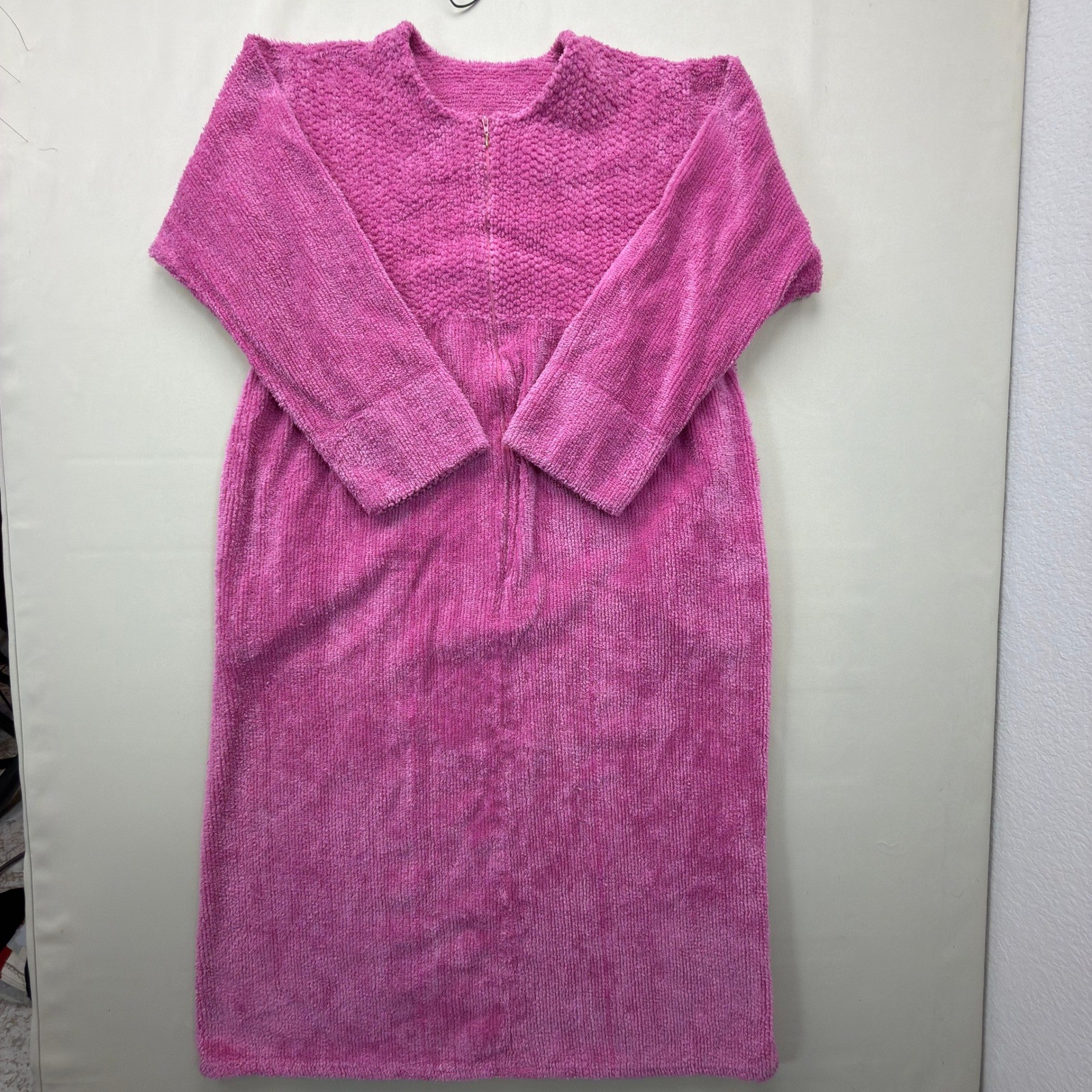 Stan Herman Robe Womens PL Zip Front Long Sleeve Pink Solid Relaxed Vintage 90s