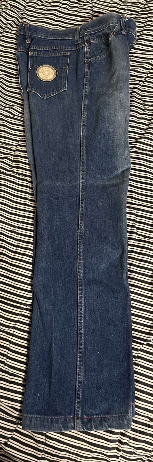 Vtg PLUSH BOTTOMS Rare 1970s Women&rsquo;s Size 13 Distressed Blue Jeans 26 x 28 NICE