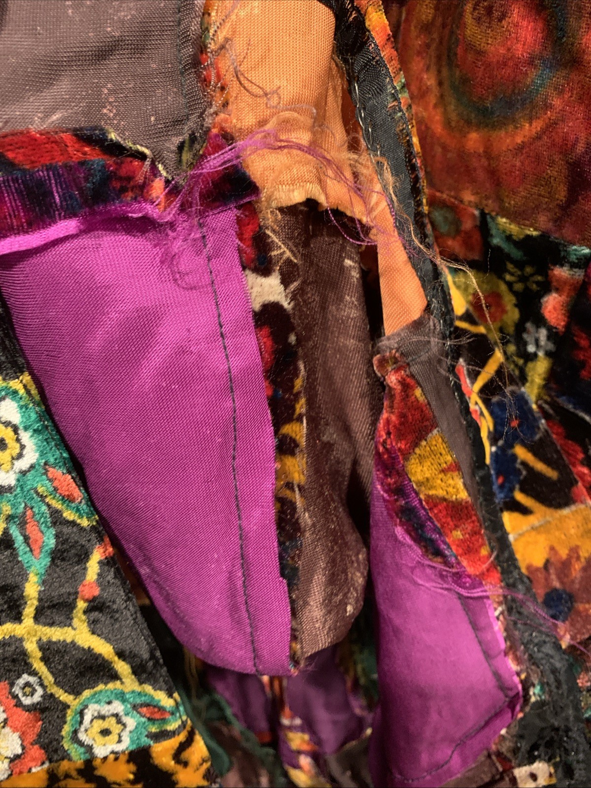 VINTAGE Vicky Vaughn Velvet Patchwork Long Skirt Gypsie Boho Hippy 70s 24&Prime; Waist