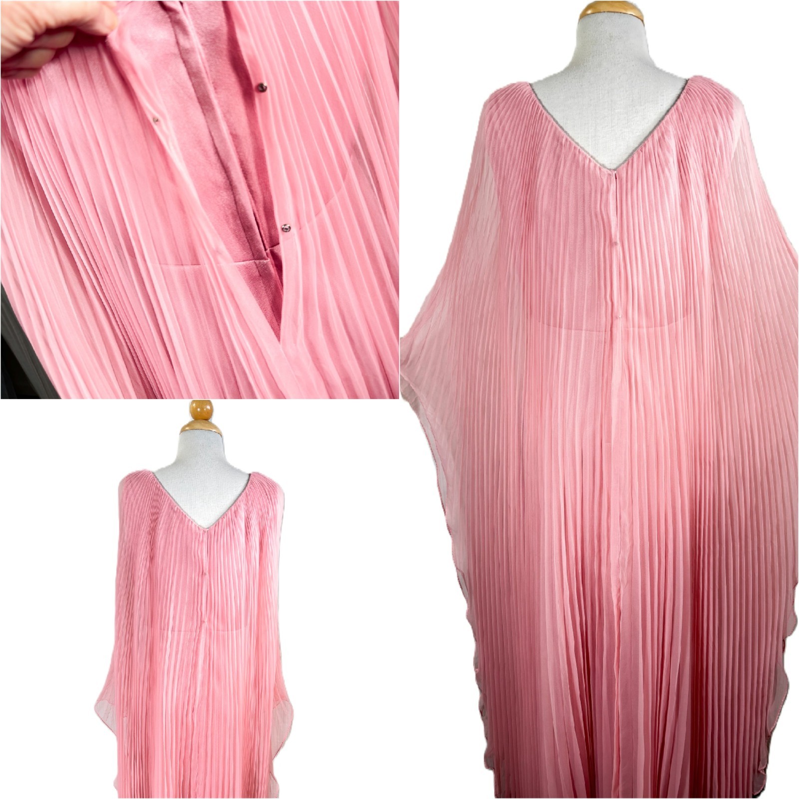 Vintage Miss Elliette Cape Pleated Maxi Dress, Pink Goddess Dress
