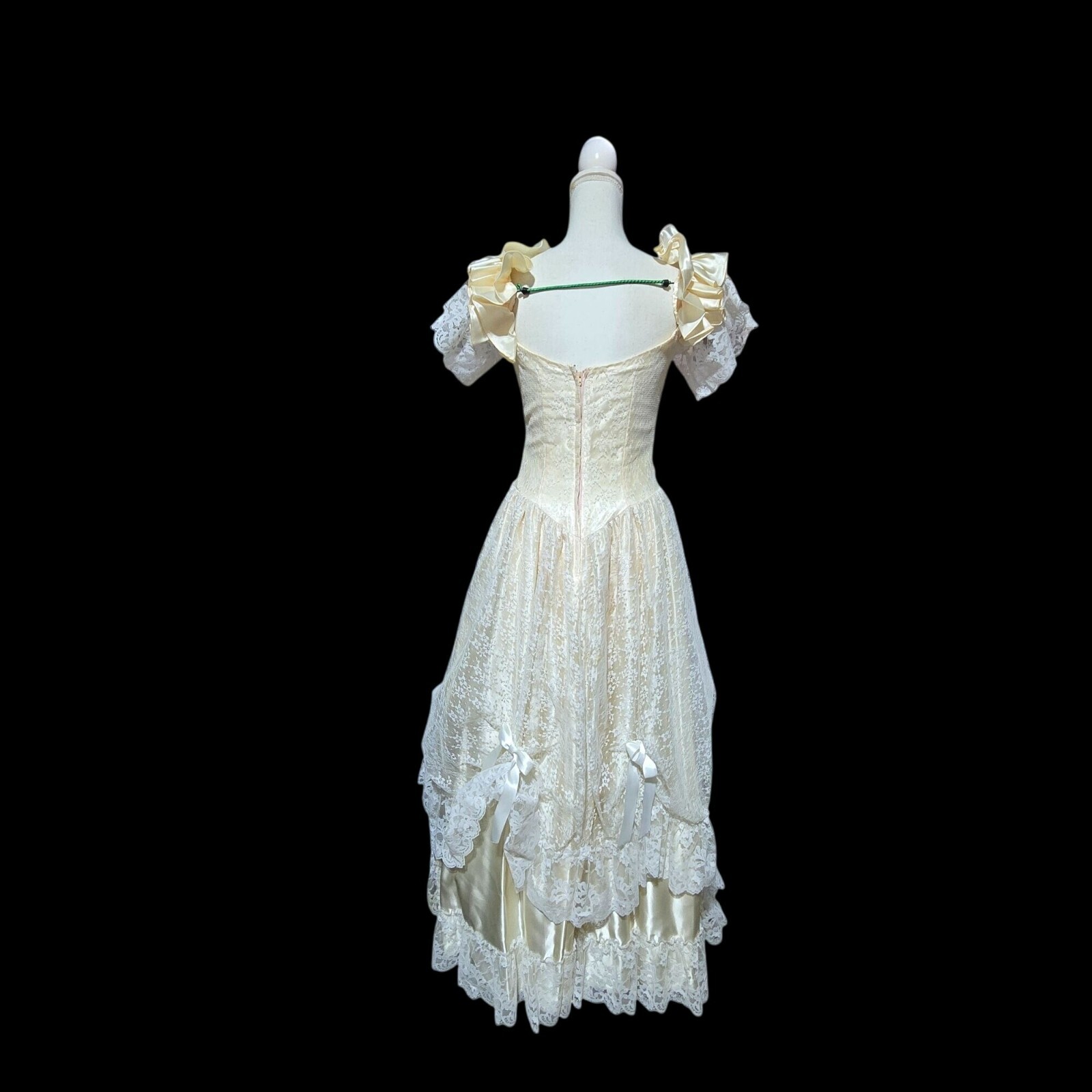 Vtg Flirtations Alfred Angelo Lace Puff Sleeve Wedding Dress Sz 8 Ruffle Satin