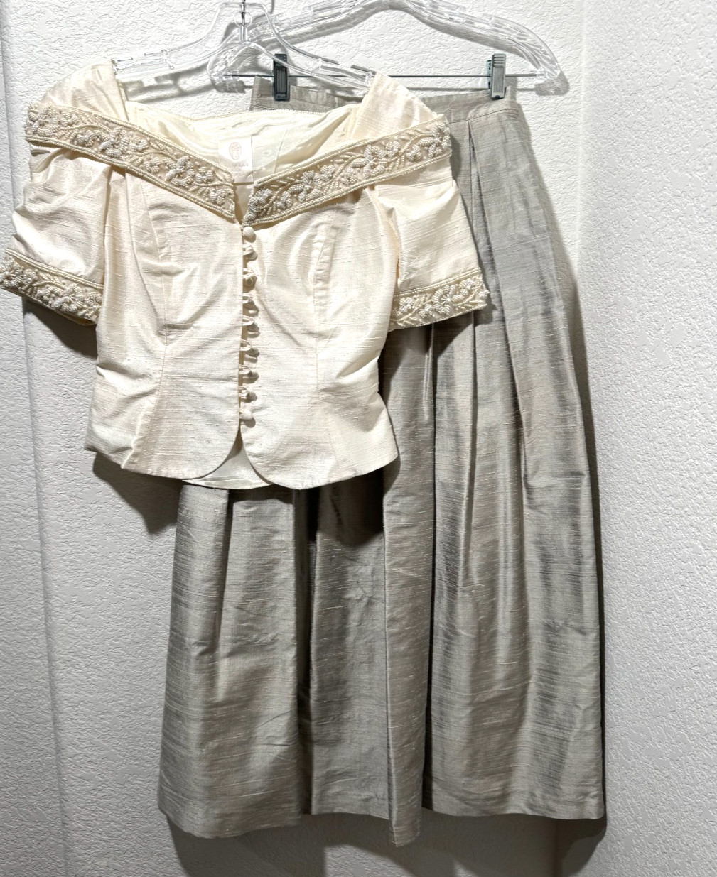 Vintage Romantic Beaded Ivory Blouse Skirt Set Watters Watters Bridal Top Sz 2/4
