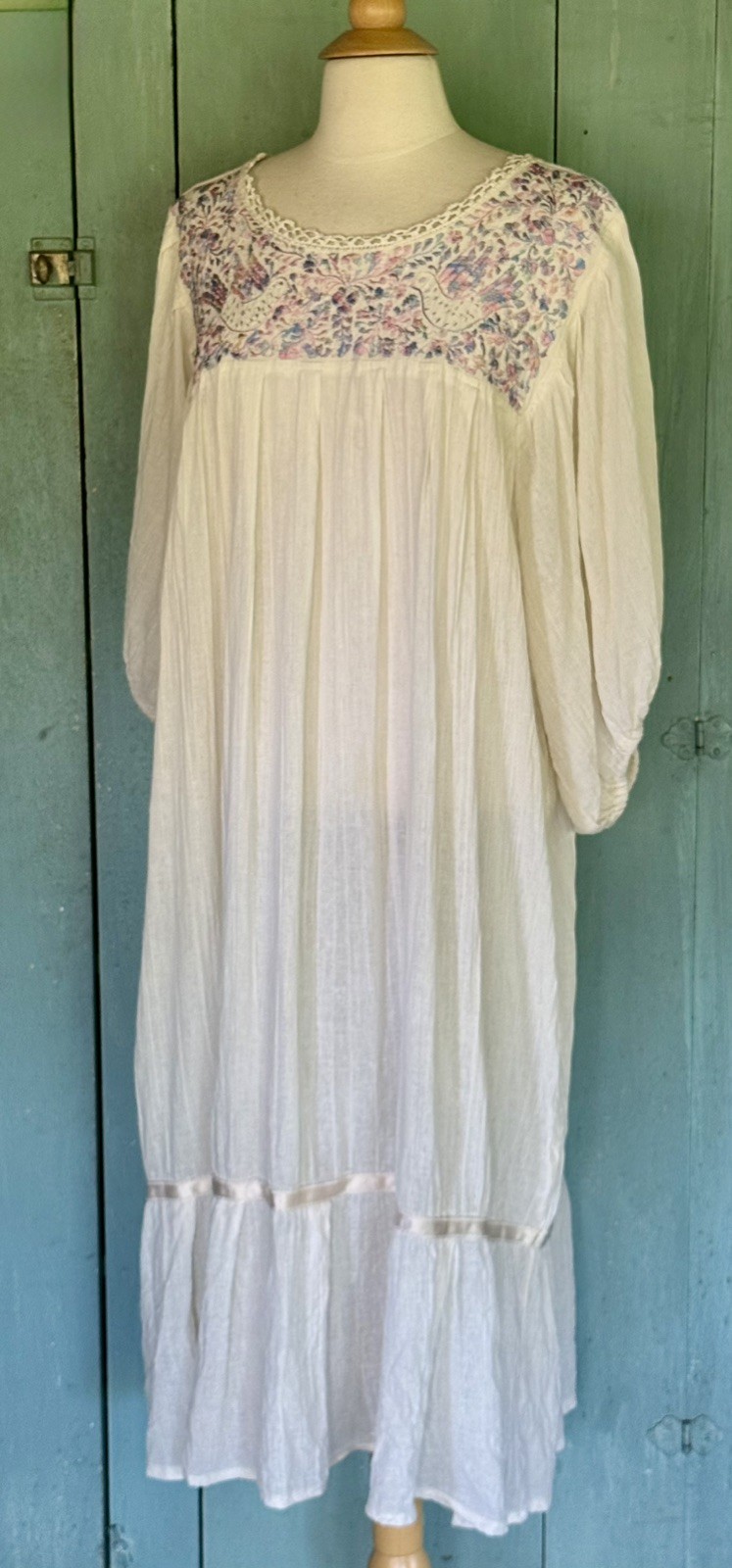 Pintuck Mexican Hand Stitched Embroidered Cotton Gauze Shift Dress Crochet L-XXL