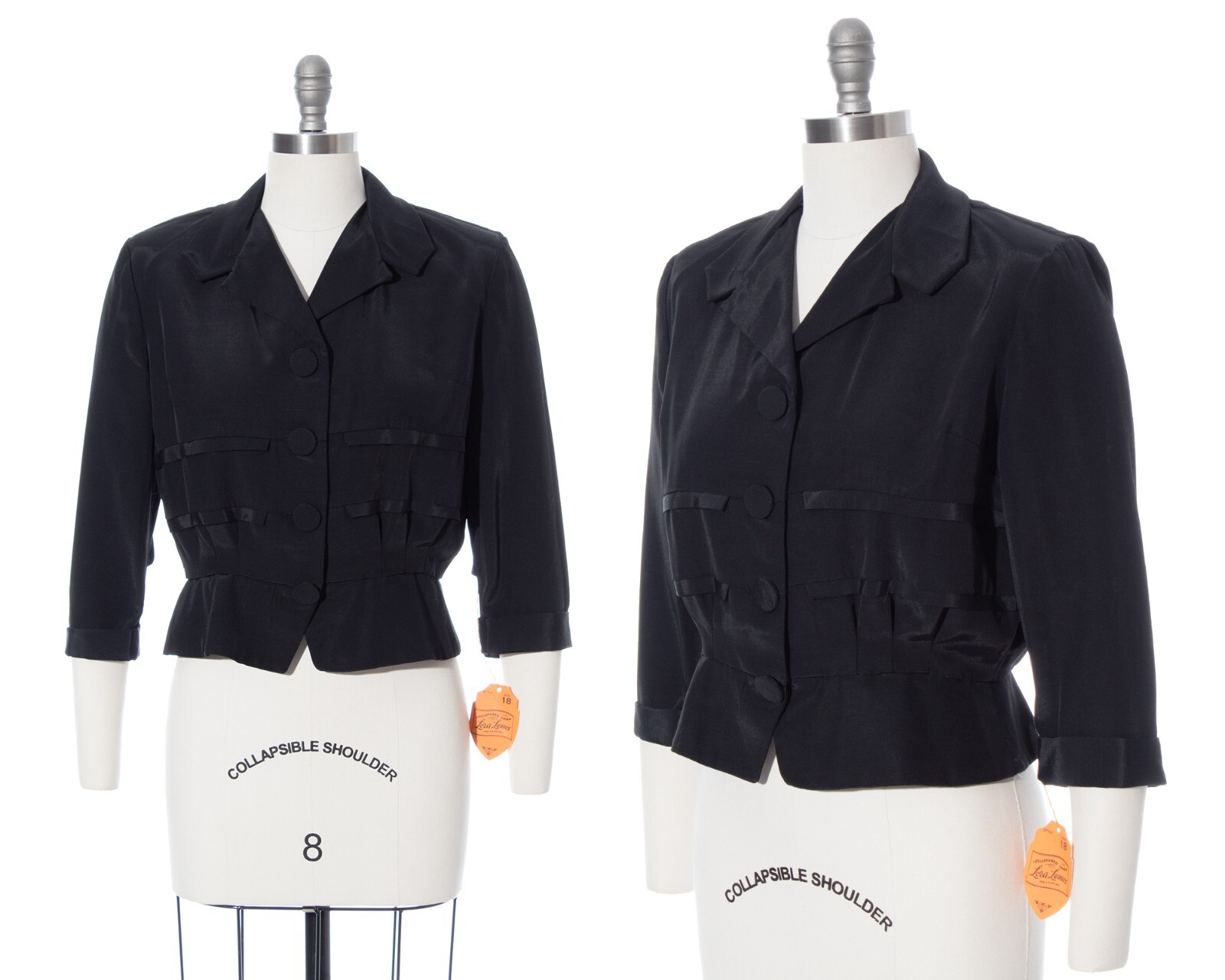 Vintage 1950s 50s DEADSTOCK Black Rayon Faille Formal Evening Work Blouse
