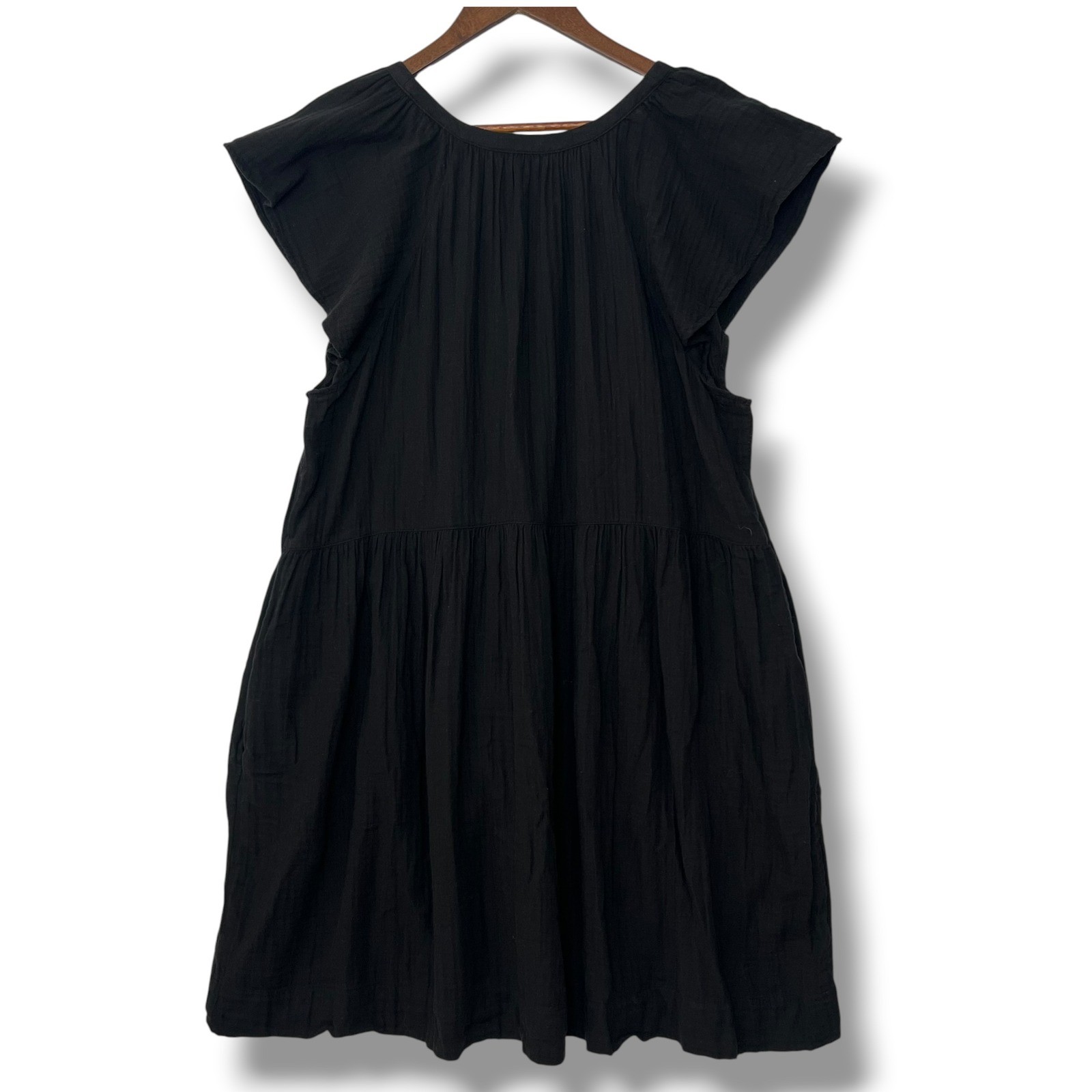 Old Navy Dress XXL Black 100% Cotton Gauze Flutter Sleeve Pockets Lightweight