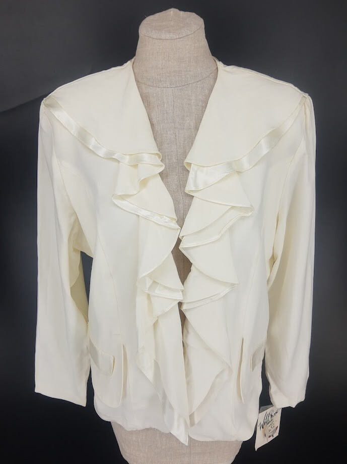 Vintage Wild Rose Women&rsquo;s Size 14 Ruffle Cutout Back Jacket USA 1980s Retro