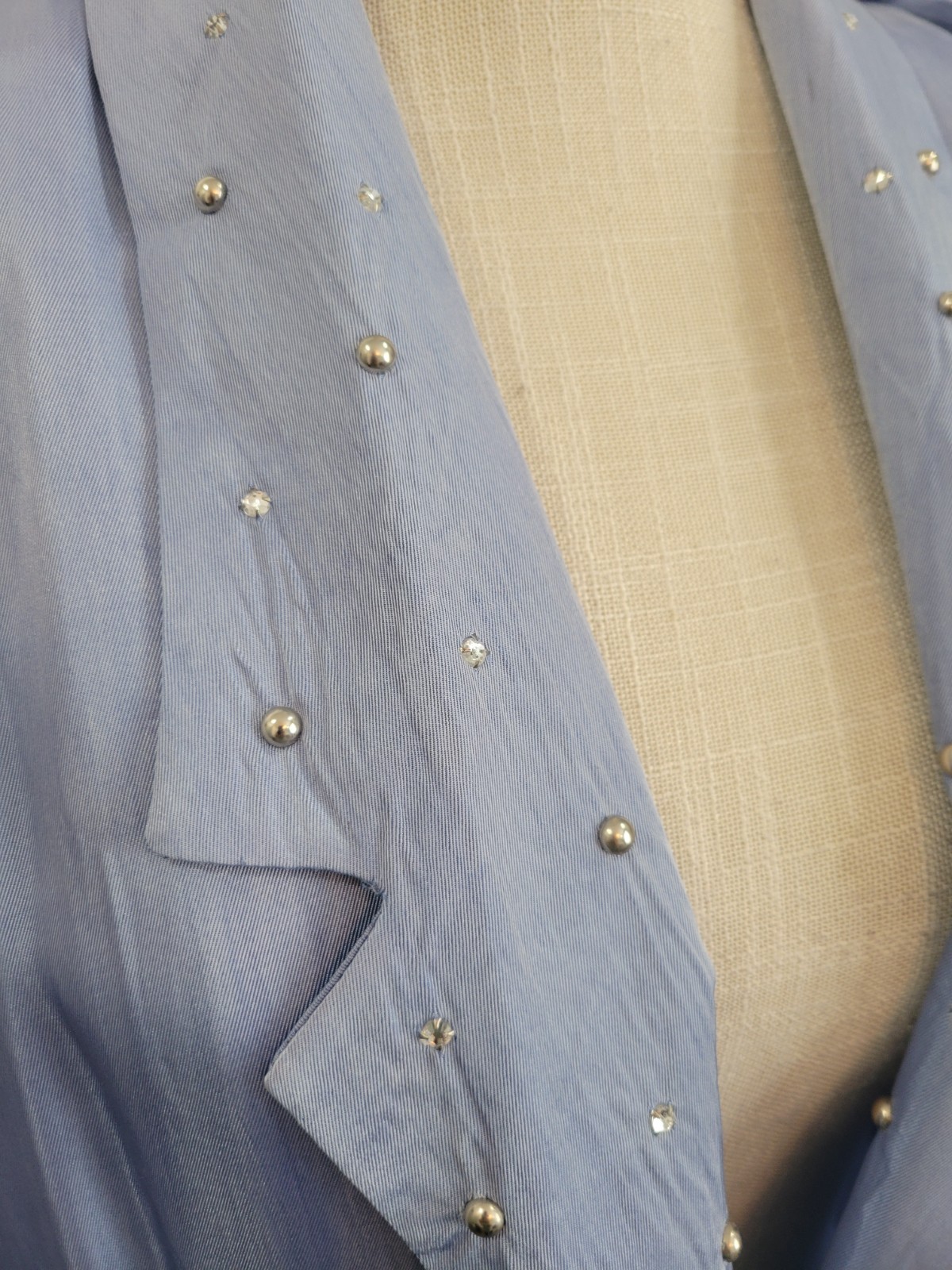 Vintage L.A. GLO Periwinkle Duster Jacket Womens L Studded Pleated Back 80s NWT