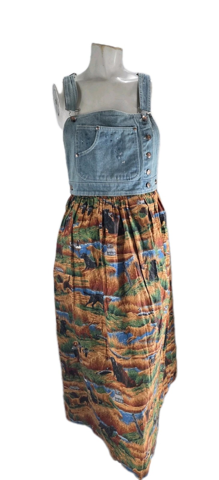 Bonjour Women&rsquo;s Dress Small Vintage Boho Dog Huntin Print Overall Fit Flare