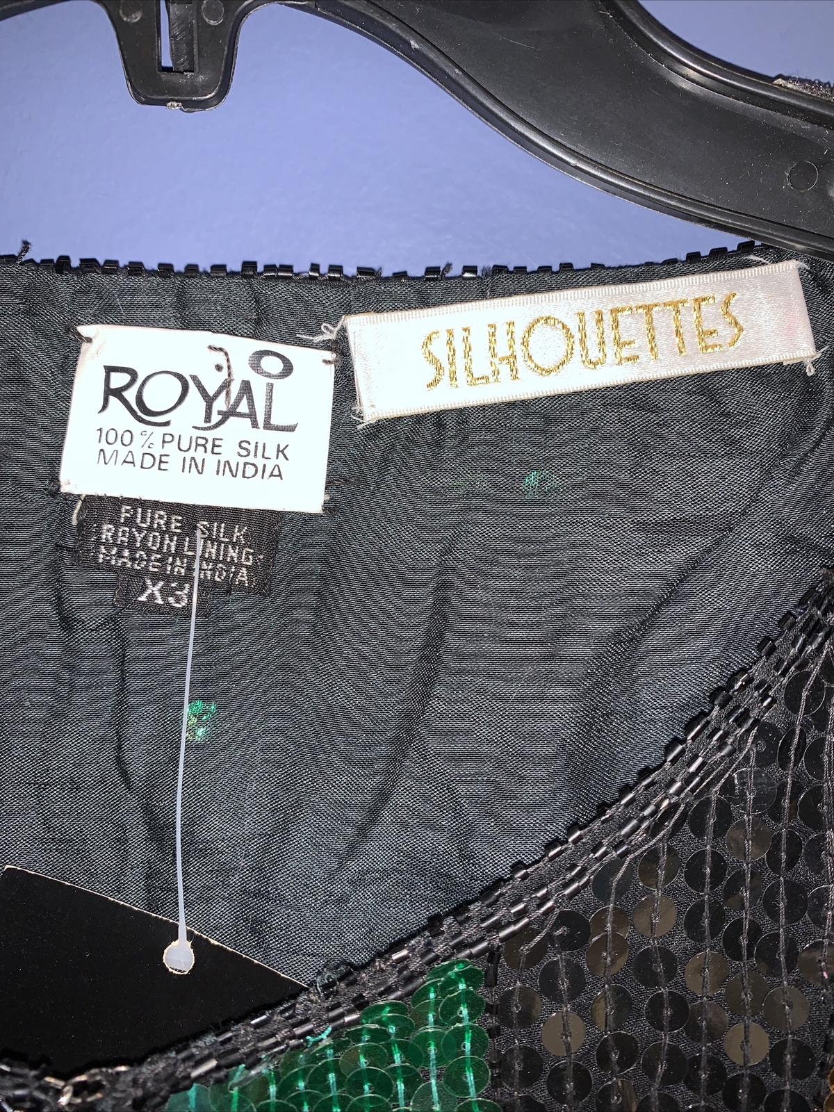 Womens 3X Sequence Jacket, Vintage Silhouettes, Royal 100% Silk, NWT Rare