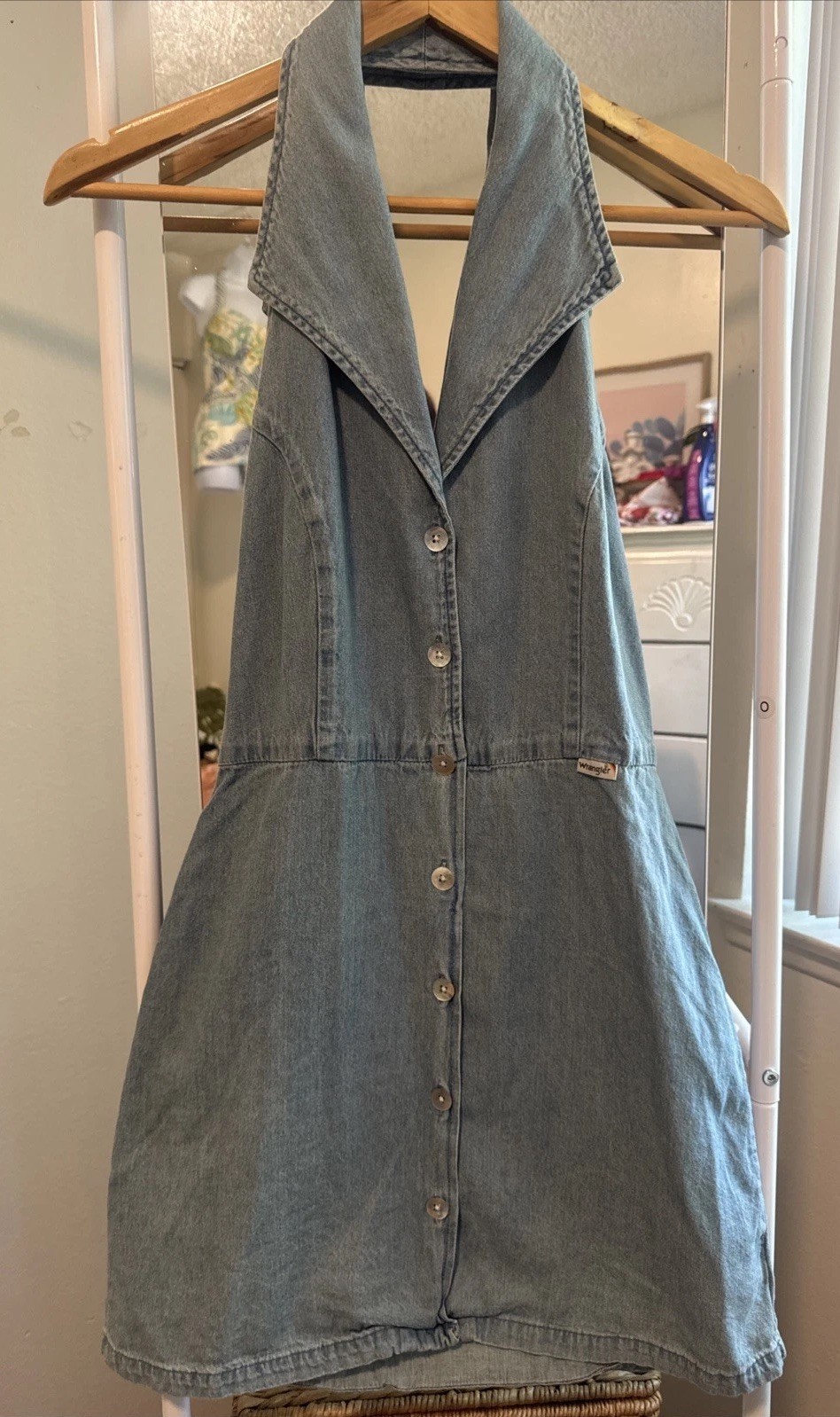 Vintage Wrangler Halter Denim Mini Dress Women’s Size 8 XS Western Cowgirl Rodeo