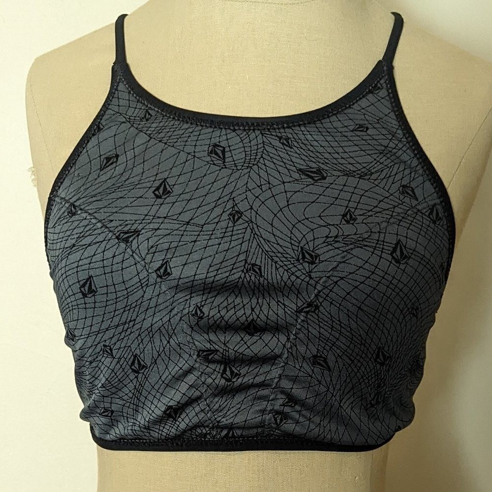 Volcom Halter Simply Solid High Neck Reversible Bikini Top Black Grey Size S/M